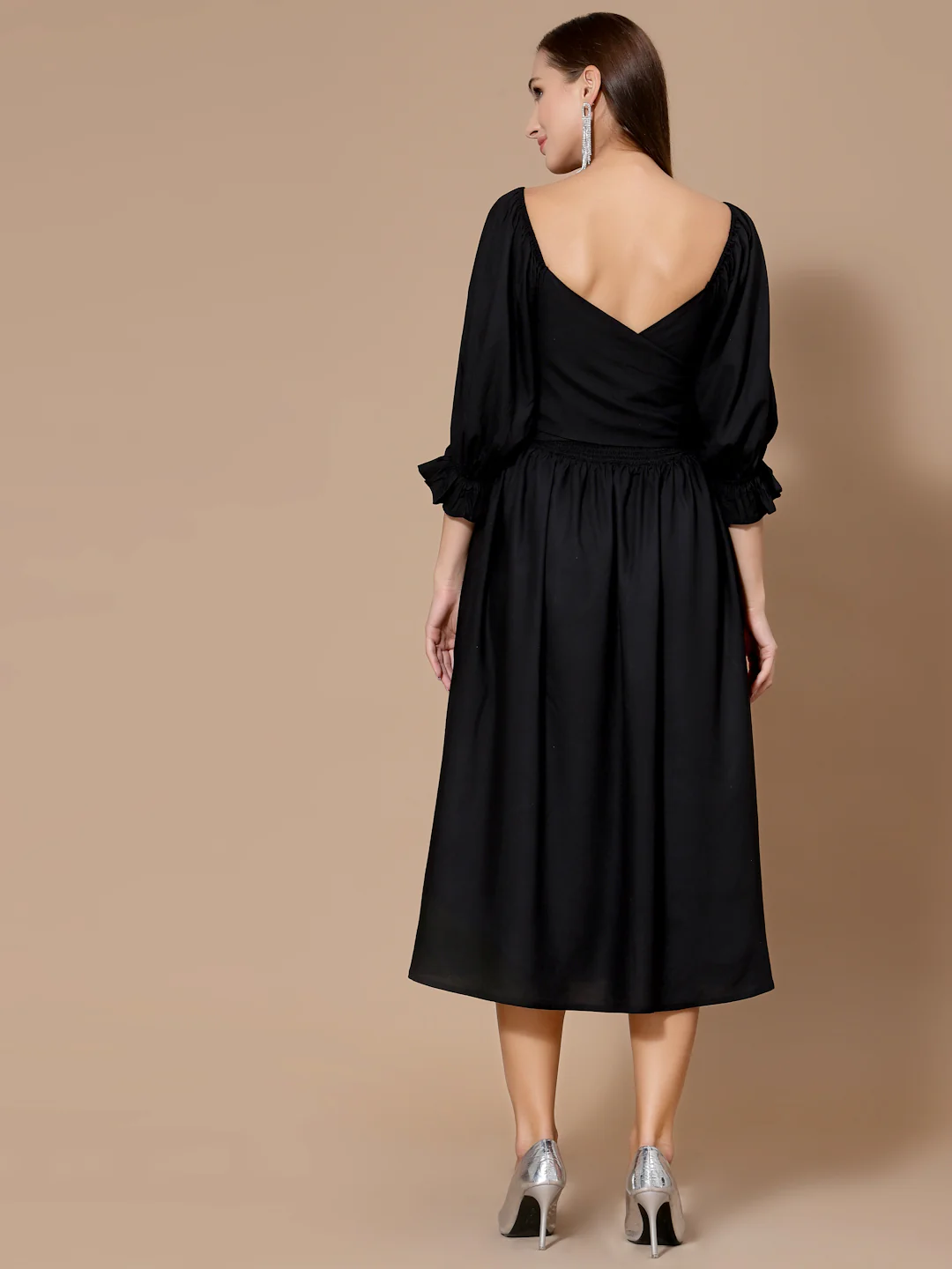 Women Black Smocked Wrap Odour Free Maxi Dress - Image 2