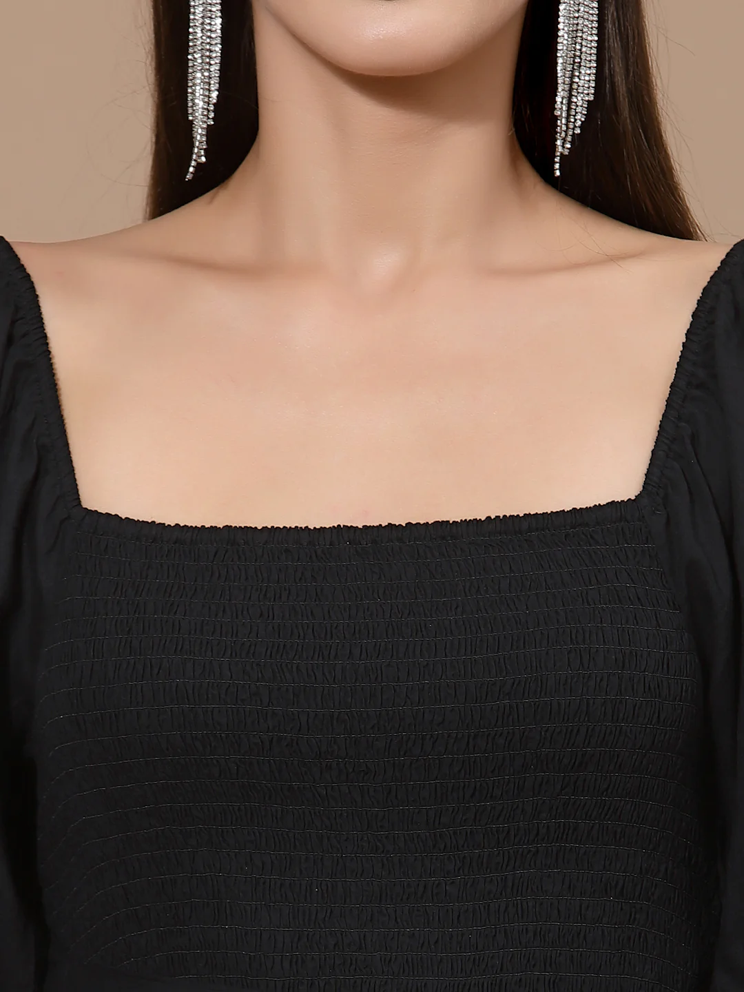 Women Black Smocked Wrap Odour Free Maxi Dress - Image 6