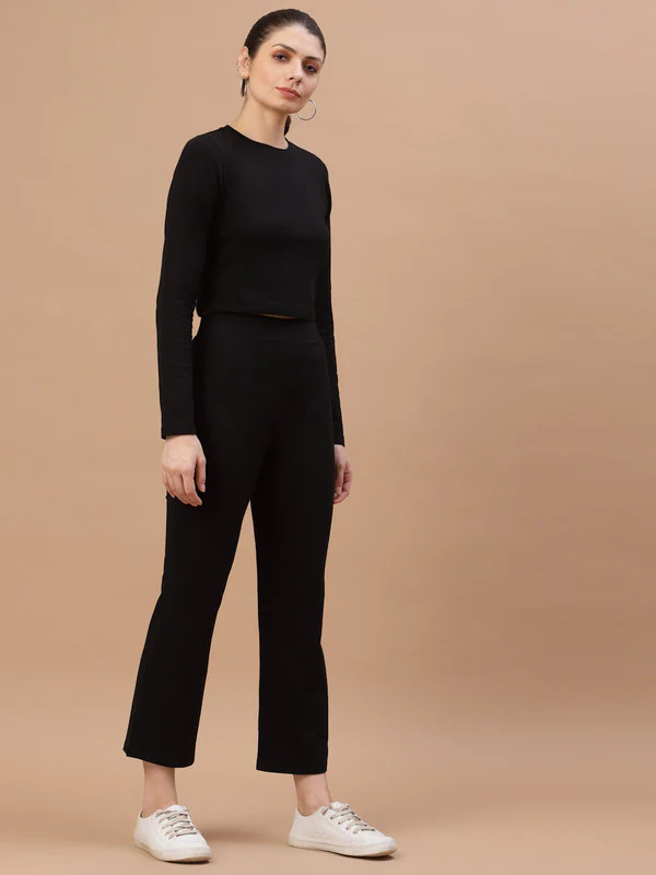 Women Black Solid Body Odour Free Co Ords Set - Image 2