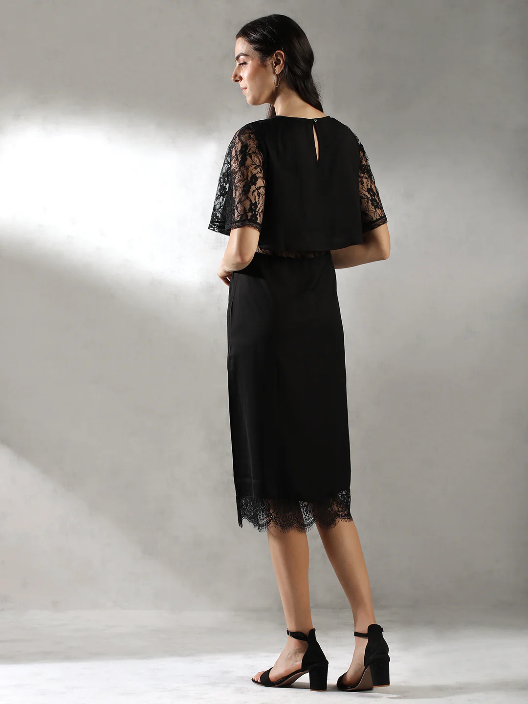 Women Black Lace Details Dress - Image 3