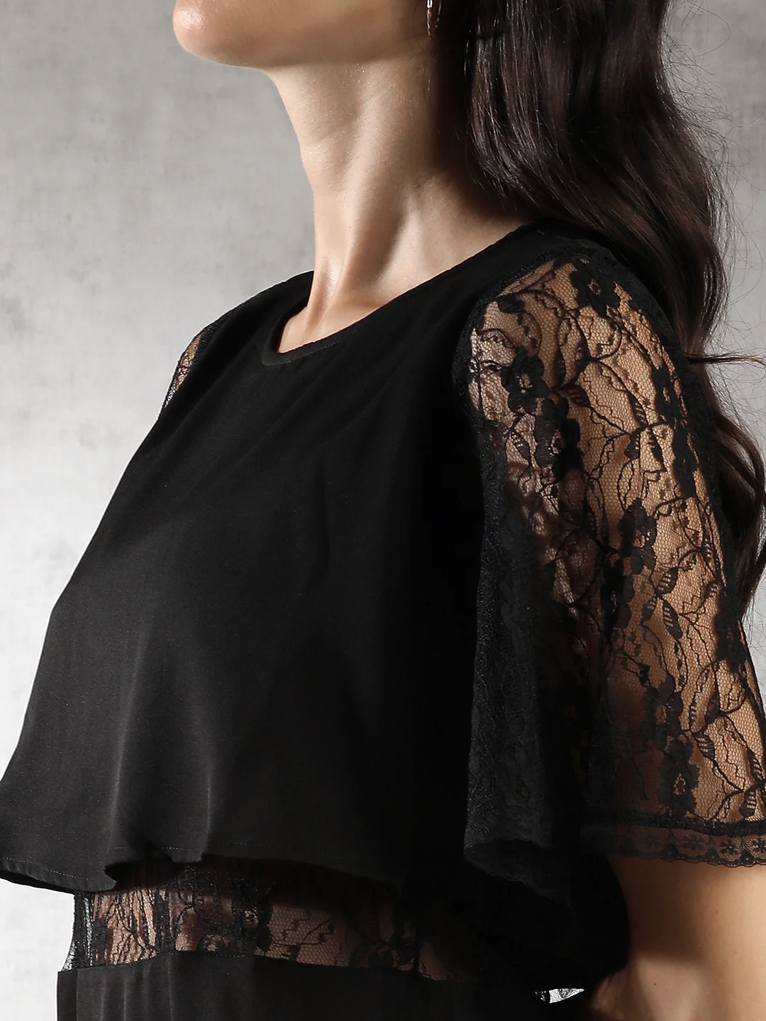 Women Black Lace Details Dress - Image 4