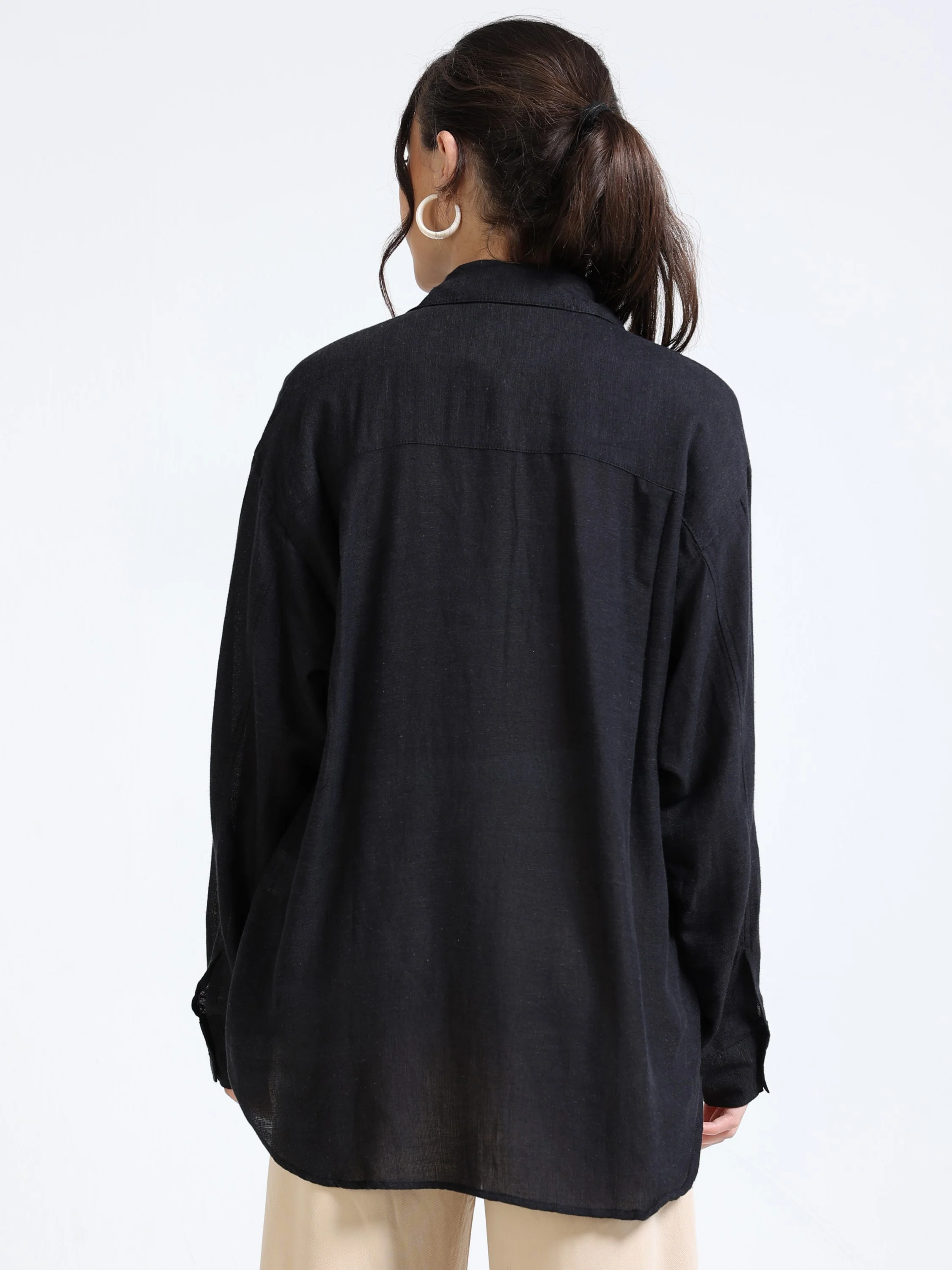 Women Black Oversized Shirt - Image 3