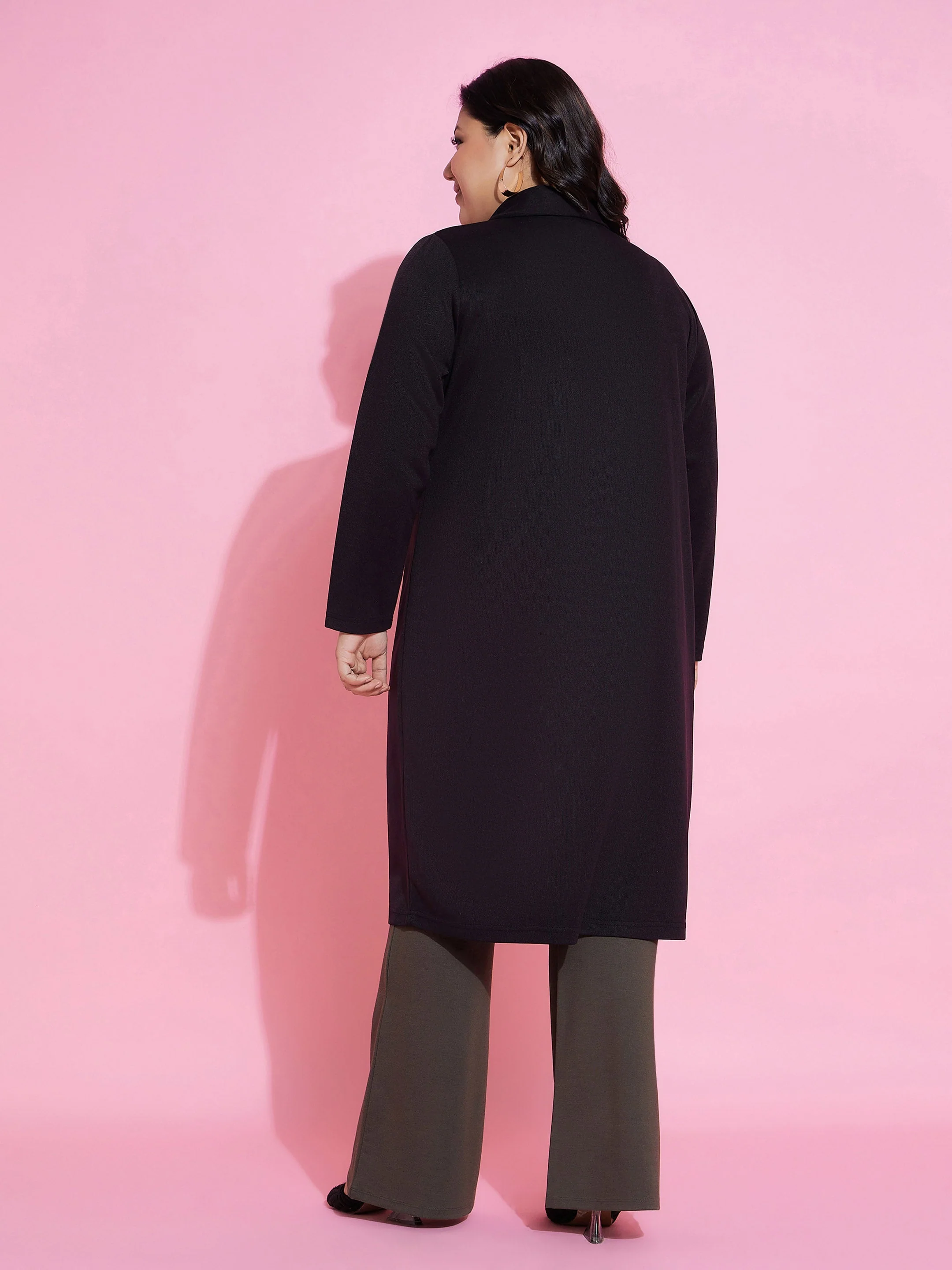 Women Black Solid Rib Front Open Shrug - Image 5