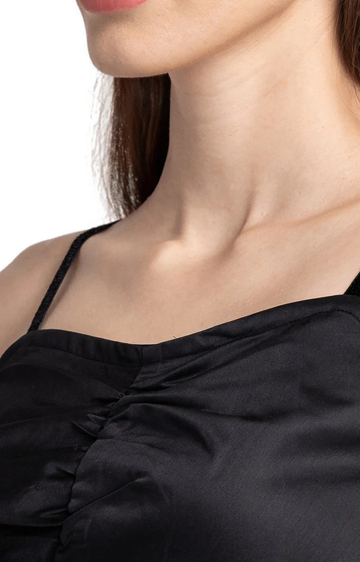 Women Black Solid Crop Top - Image 6