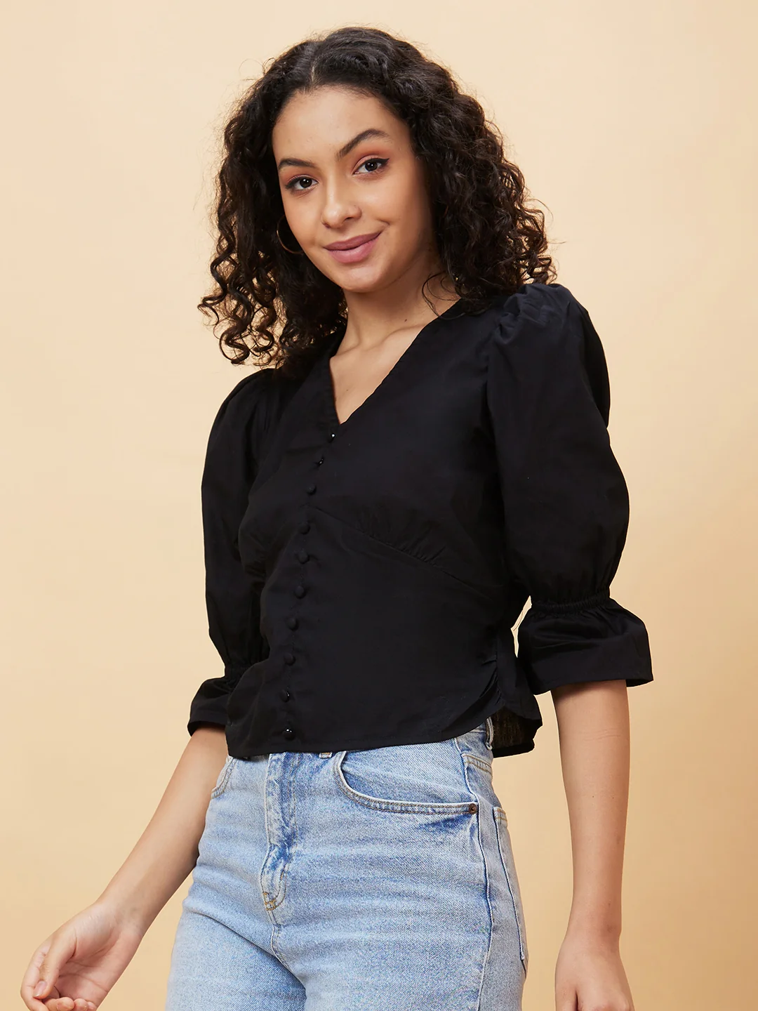 Women Black V-Neck Casual Top - Image 4