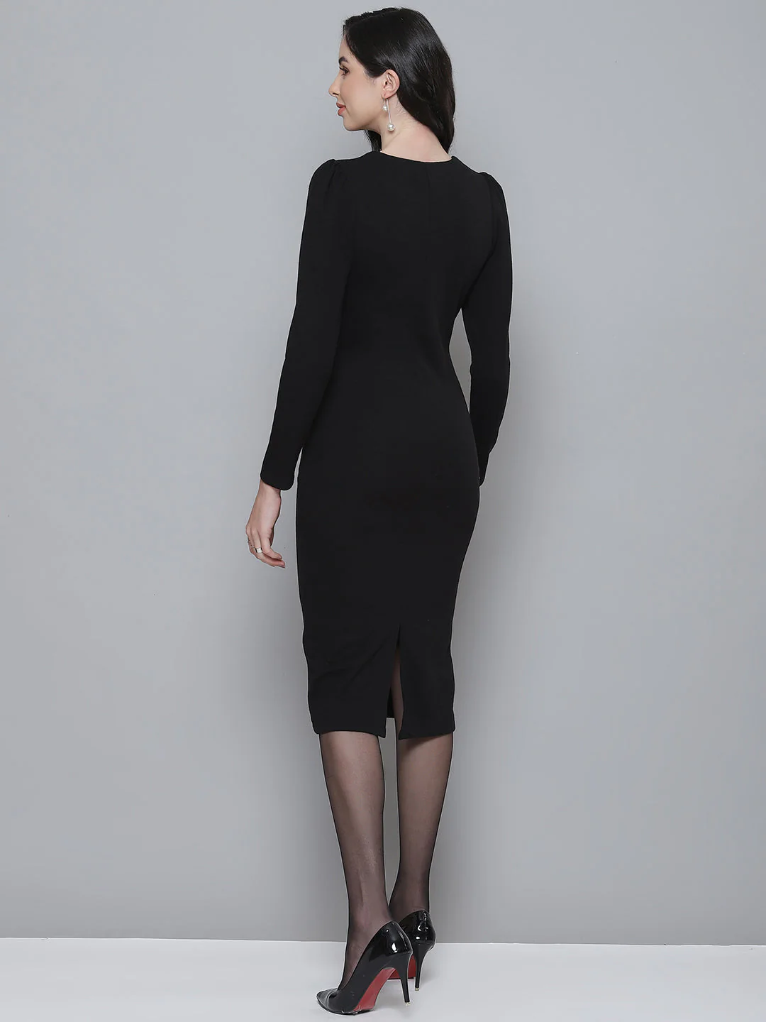 Women Black Square Neck Bodycon Dress - Image 4