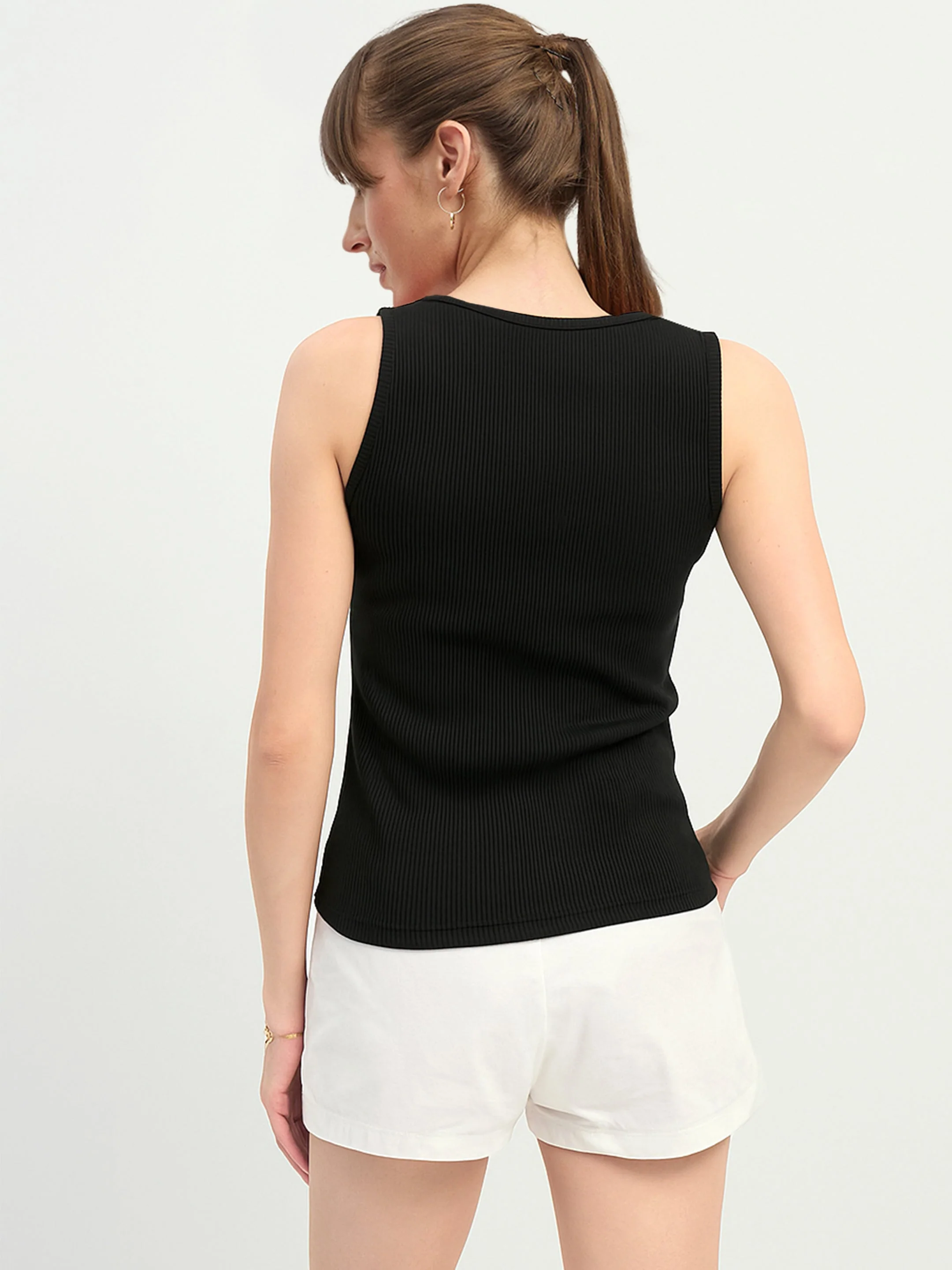 Women Black Square-Neck Button Down Top - Image 5