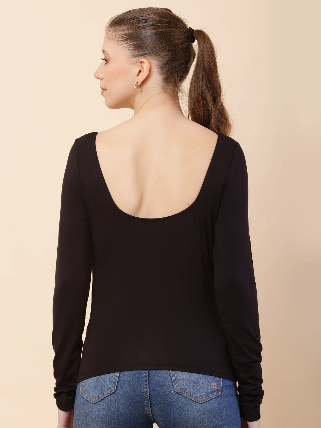 Women Black Square Neck Regular Top - Image 4
