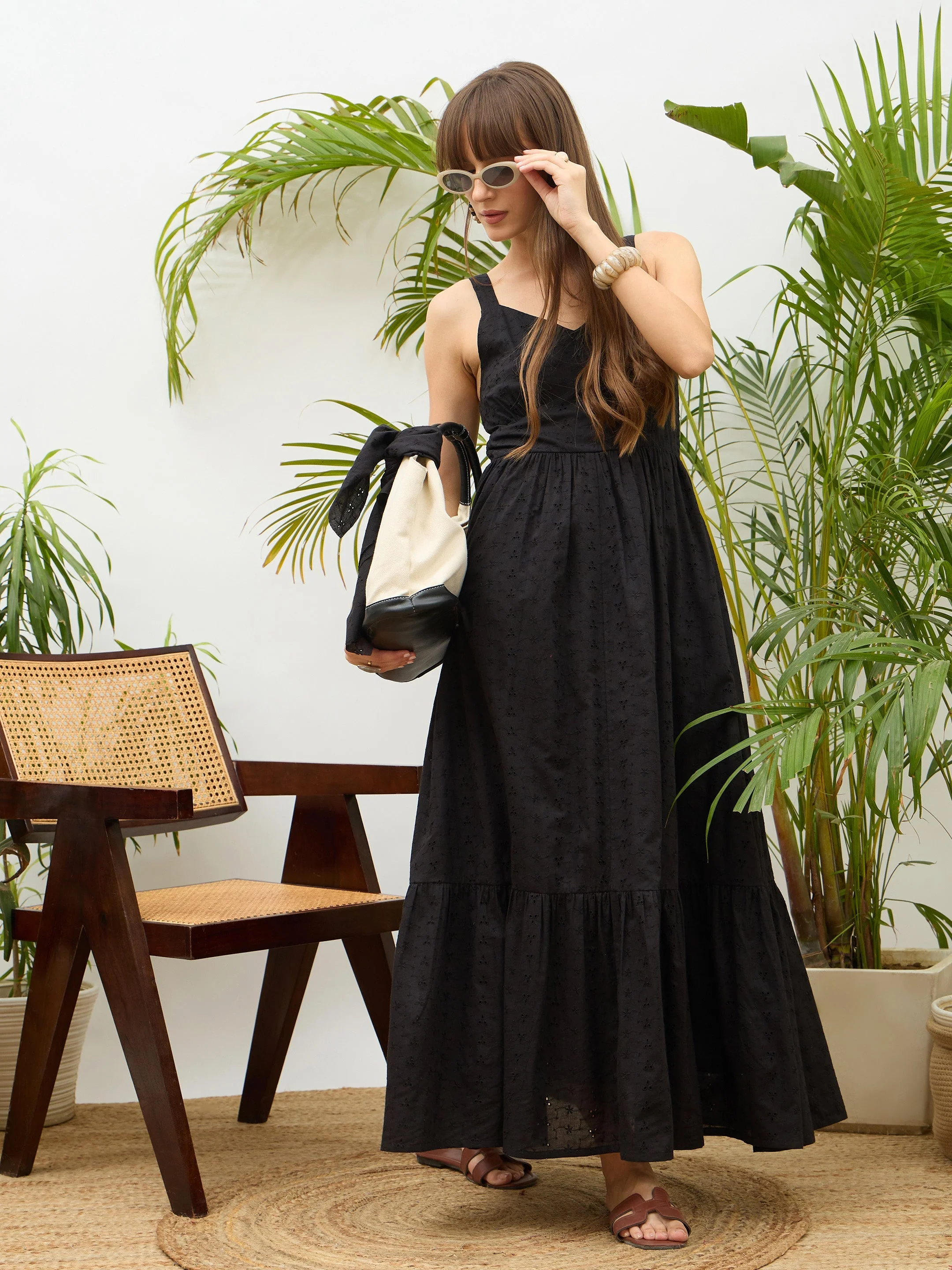 Women Black  Strappy Maxi Dress - Image 2