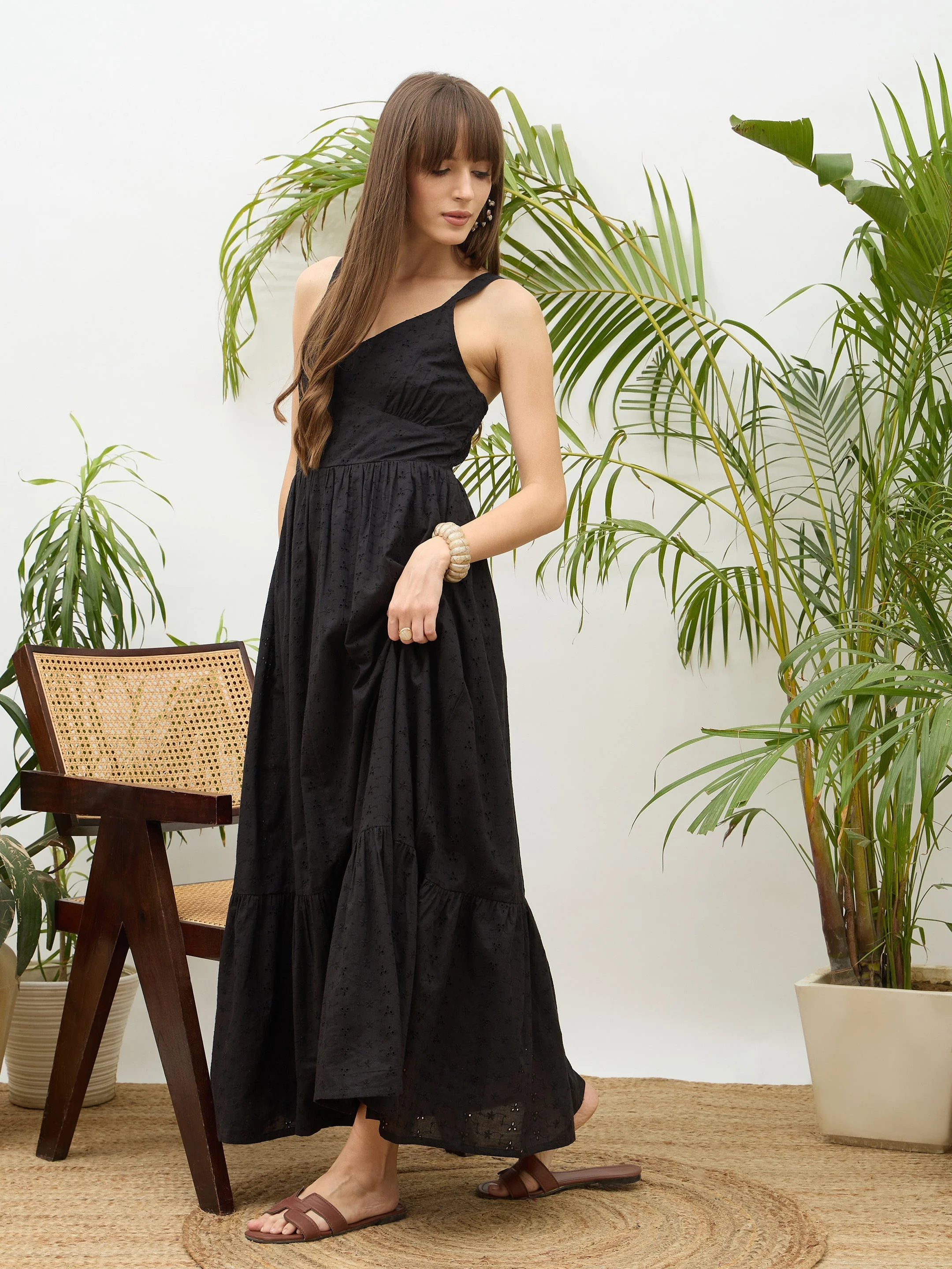 Women Black  Strappy Maxi Dress - Image 3