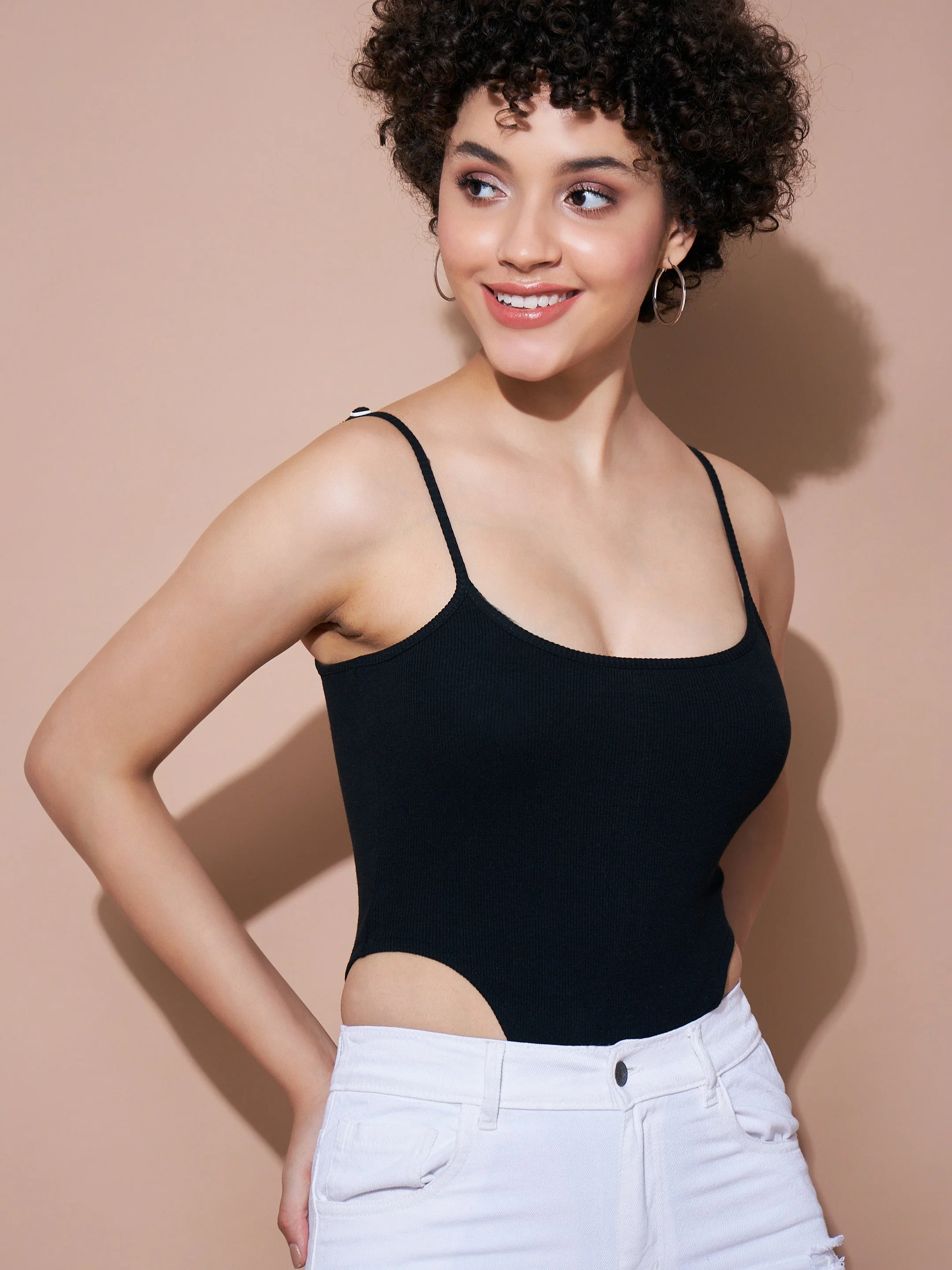 Women Black Strappy Ribbed Bodysuit - Image 4