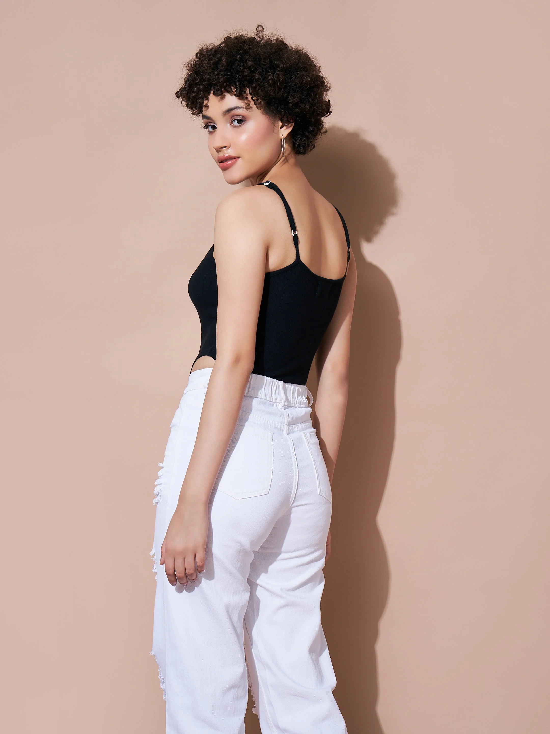 Women Black Strappy Ribbed Bodysuit - Image 5