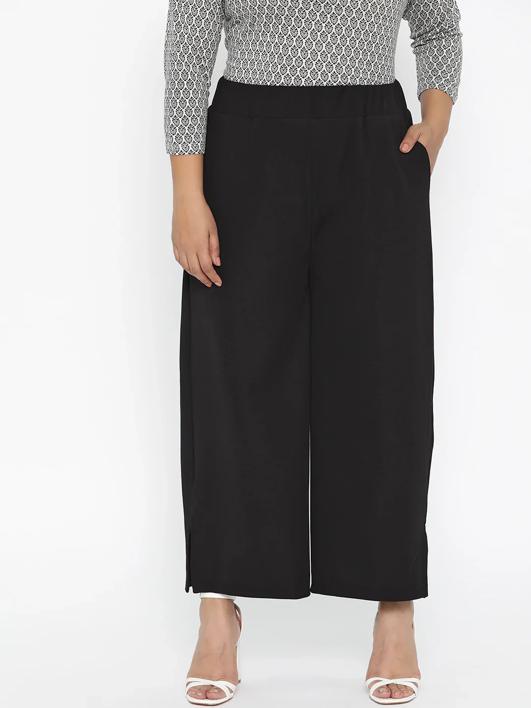Women Black Stretchable Palazzo - Image 3