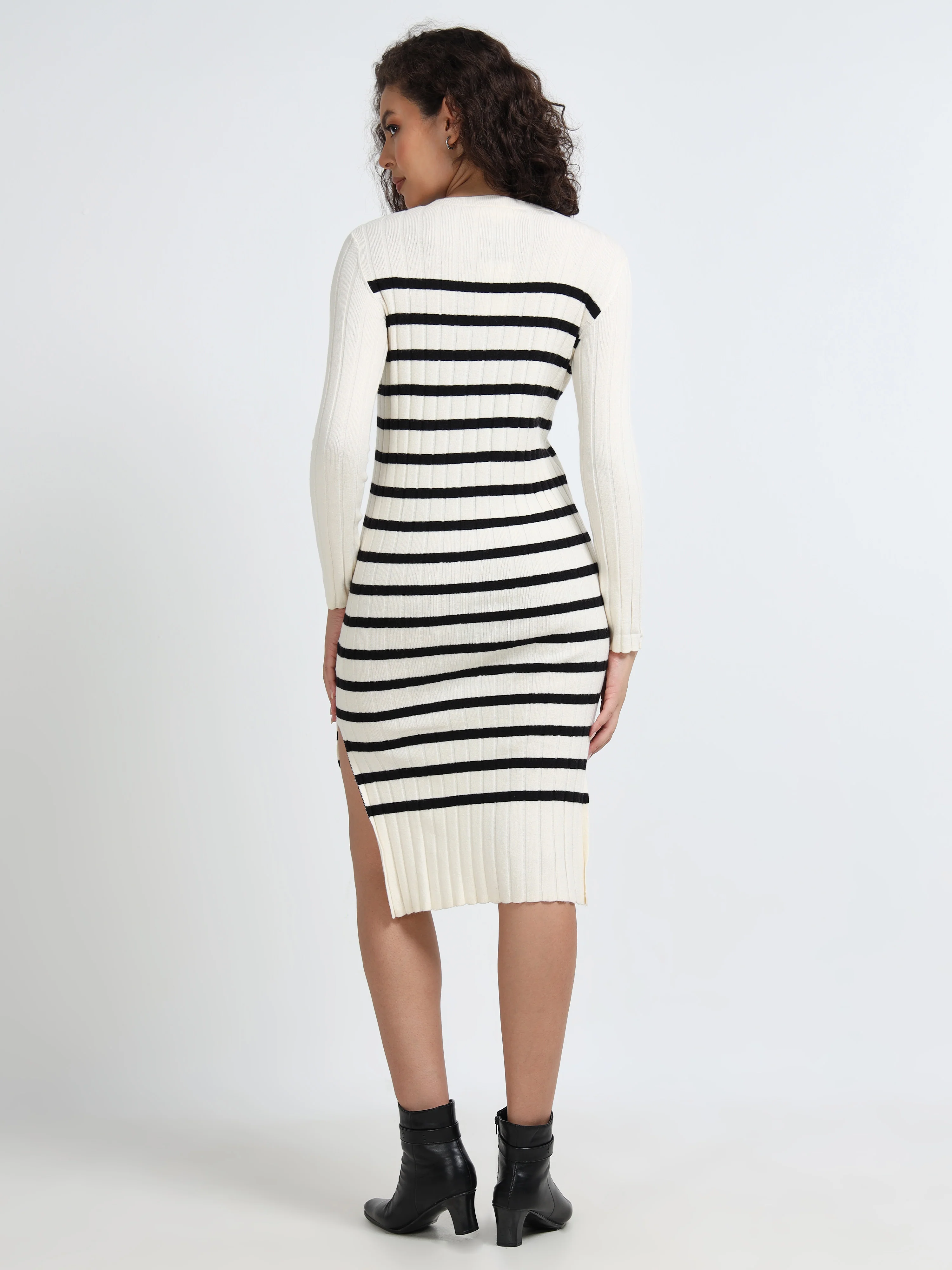 Women Black Stripe Winter Dress - Image 2