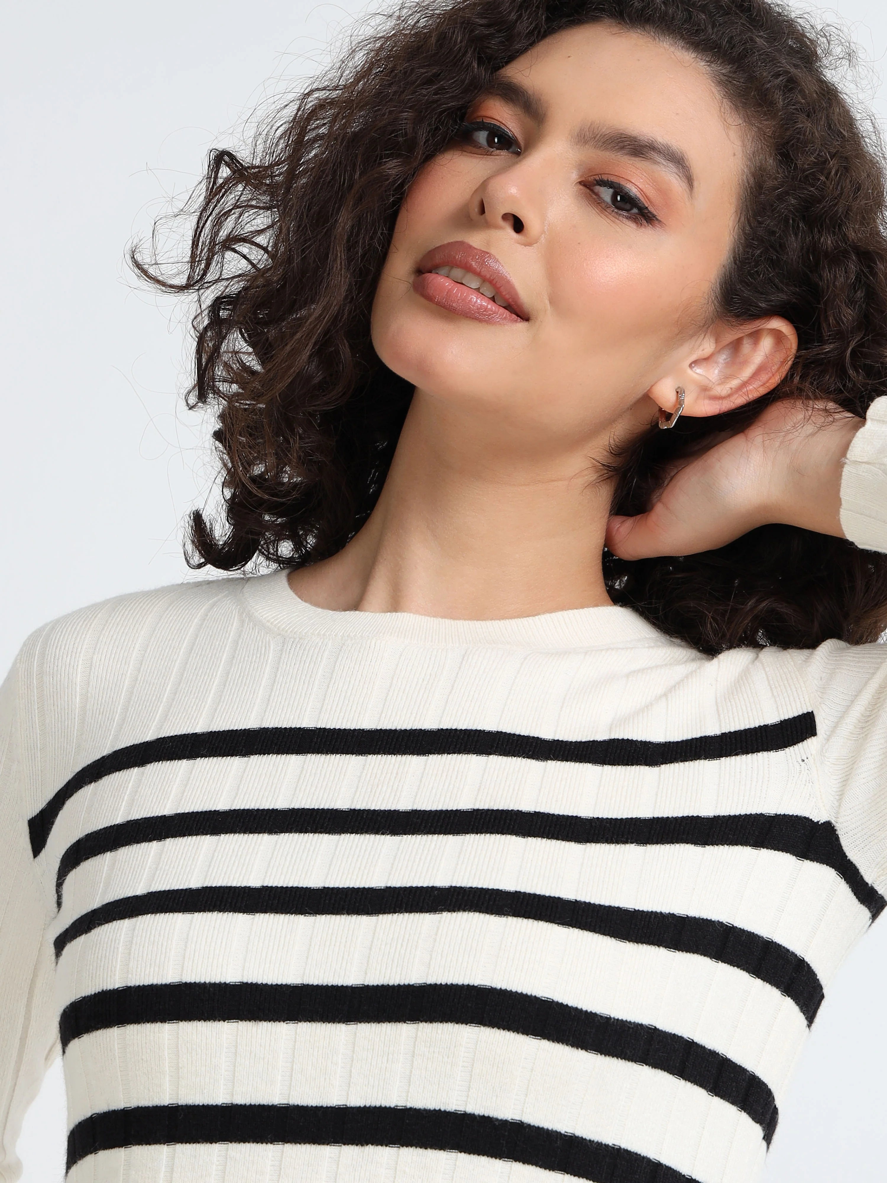 Women Black Stripe Winter Dress - Image 3
