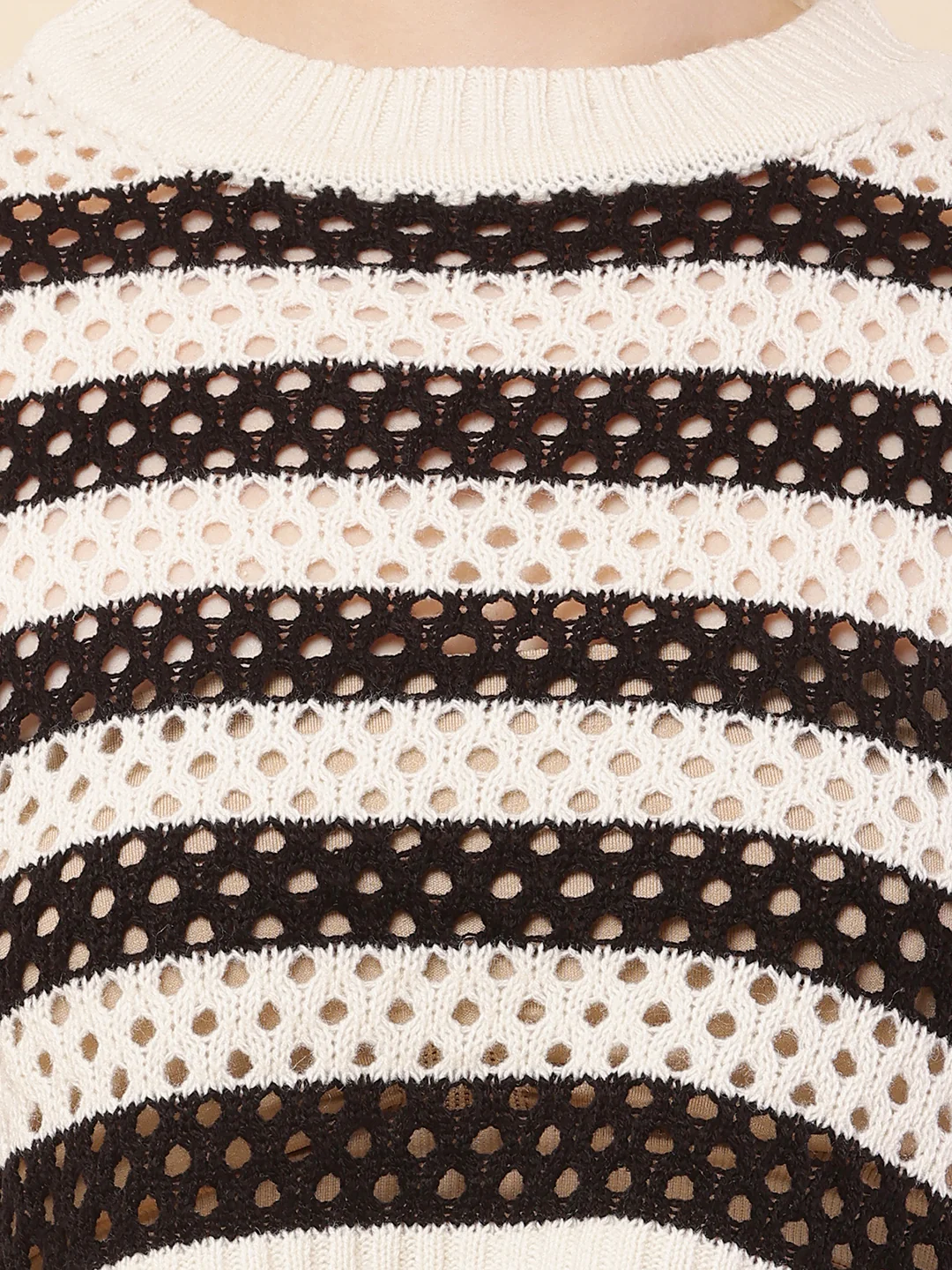 Women Black Striped Crochet Sweater - Image 5