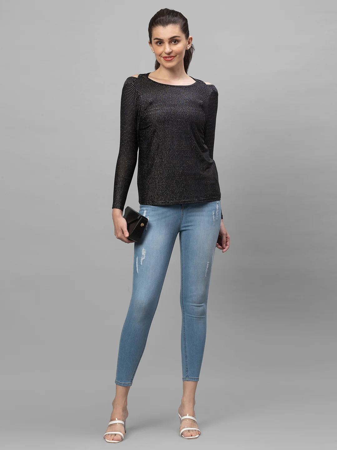 Women Black Striped Top - Image 2