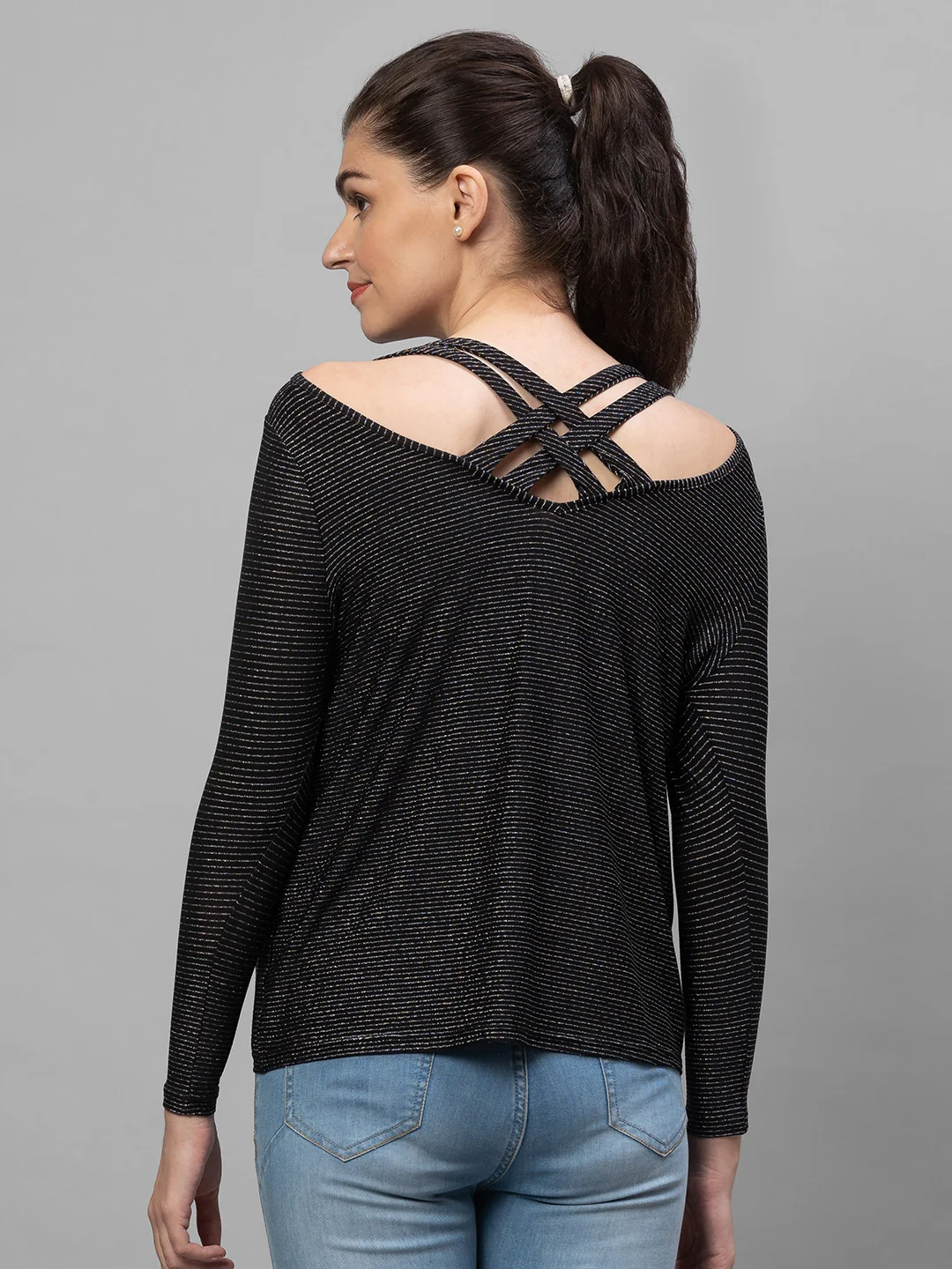 Women Black Striped Top - Image 3