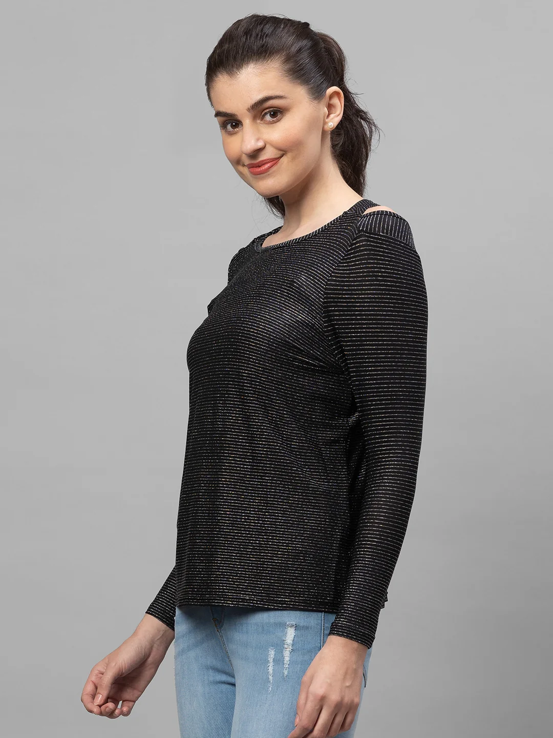 Women Black Striped Top - Image 4