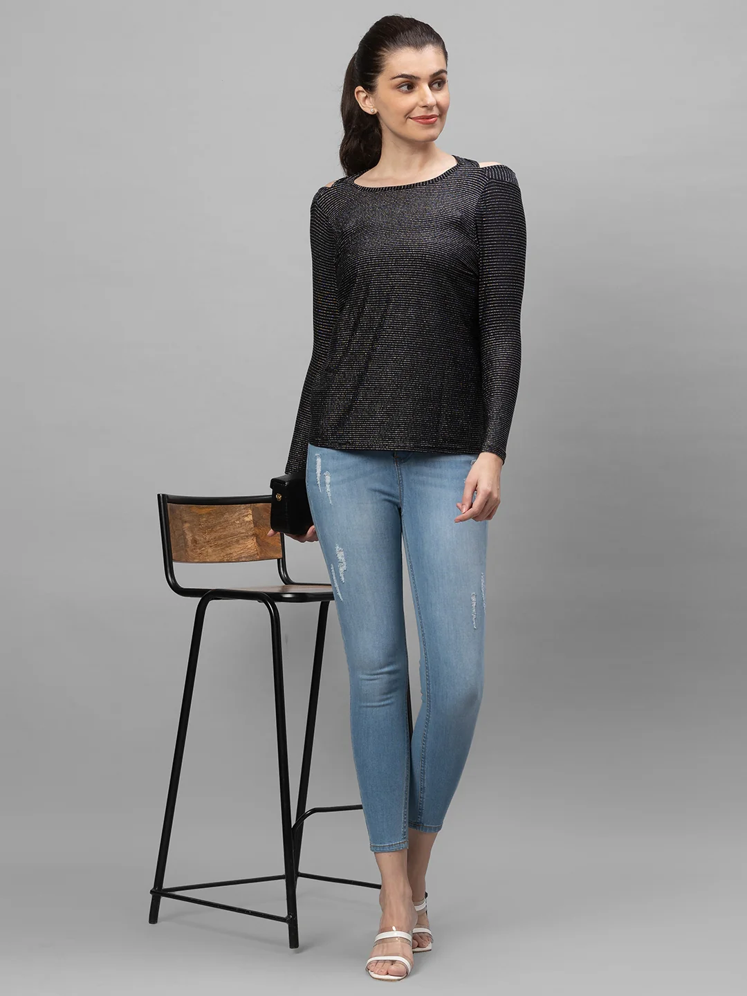 Women Black Striped Top - Image 6