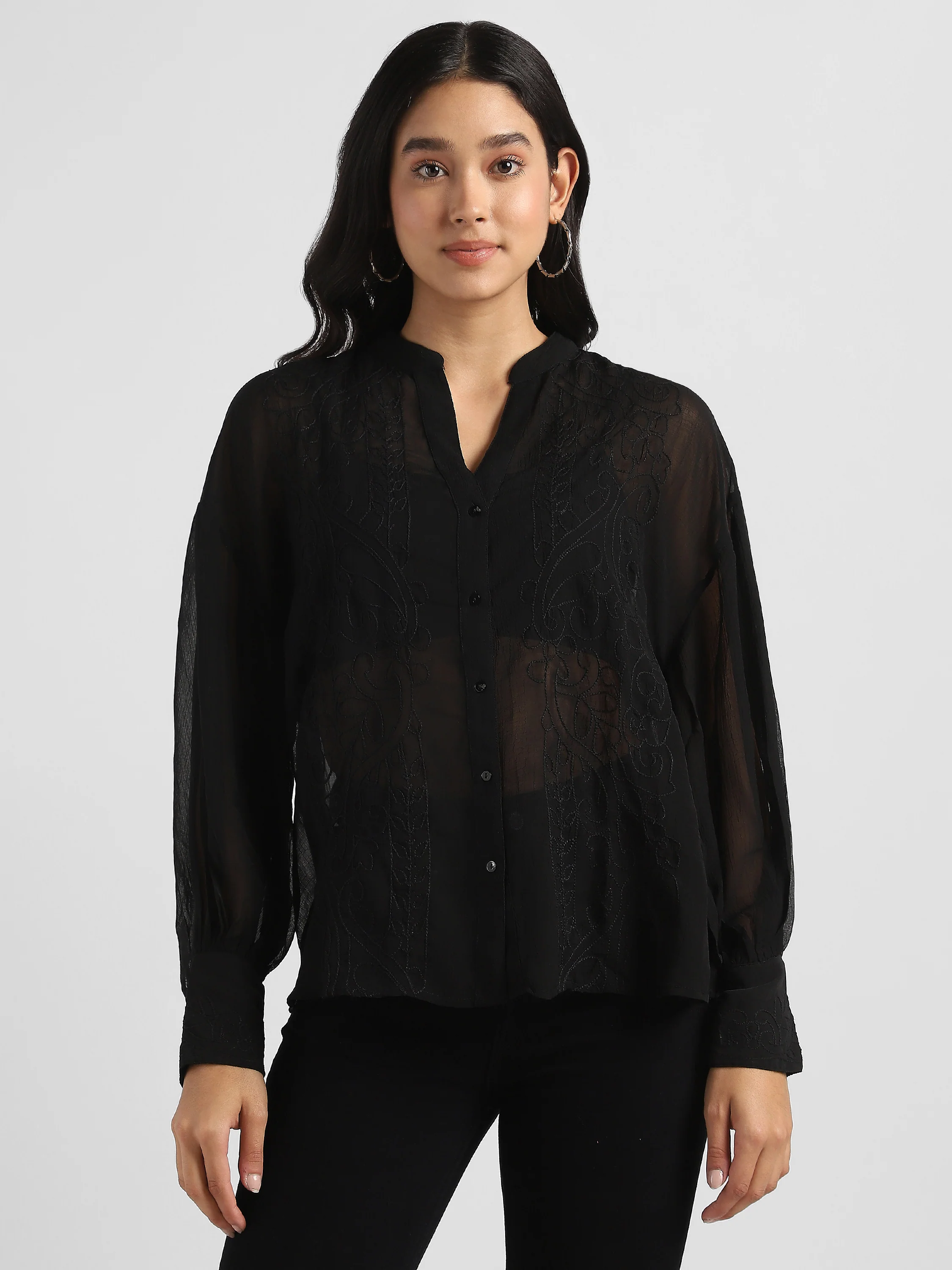 Women Embroidered Semi Sheer Top - Image 3