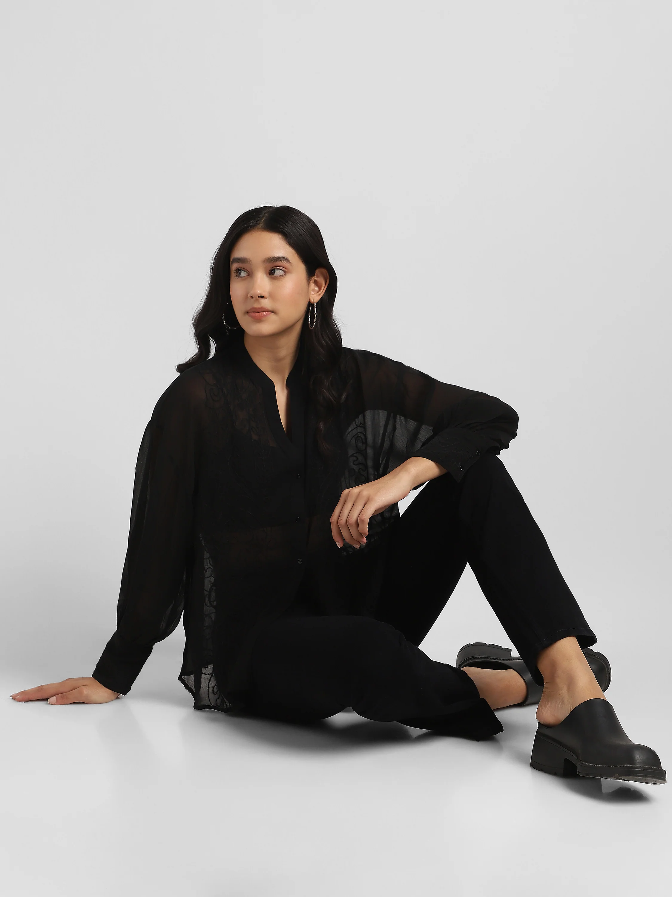 Women Embroidered Semi Sheer Top - Image 4