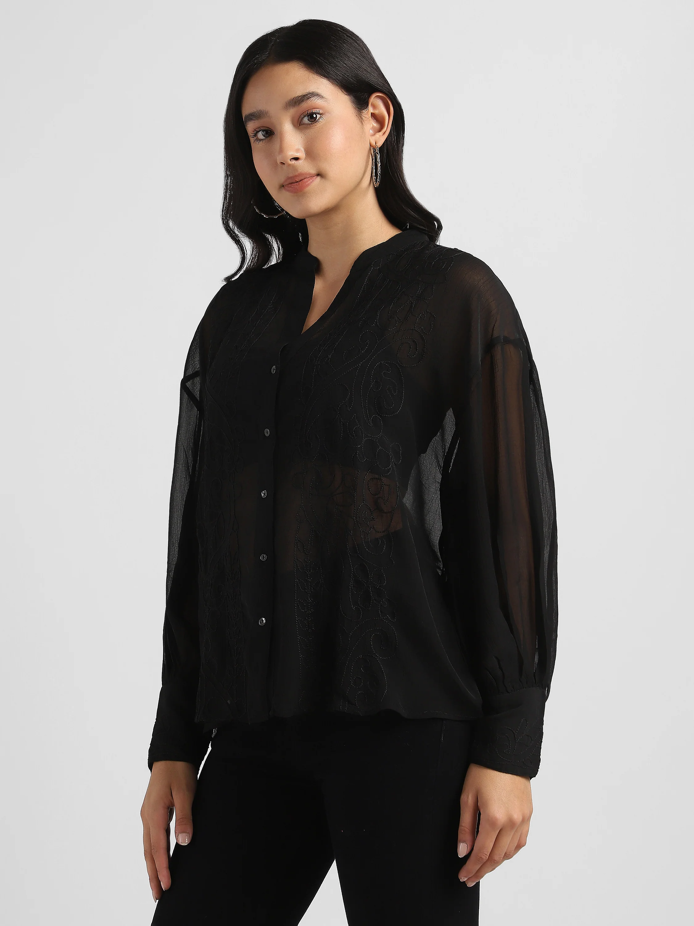 Women Embroidered Semi Sheer Top - Image 5
