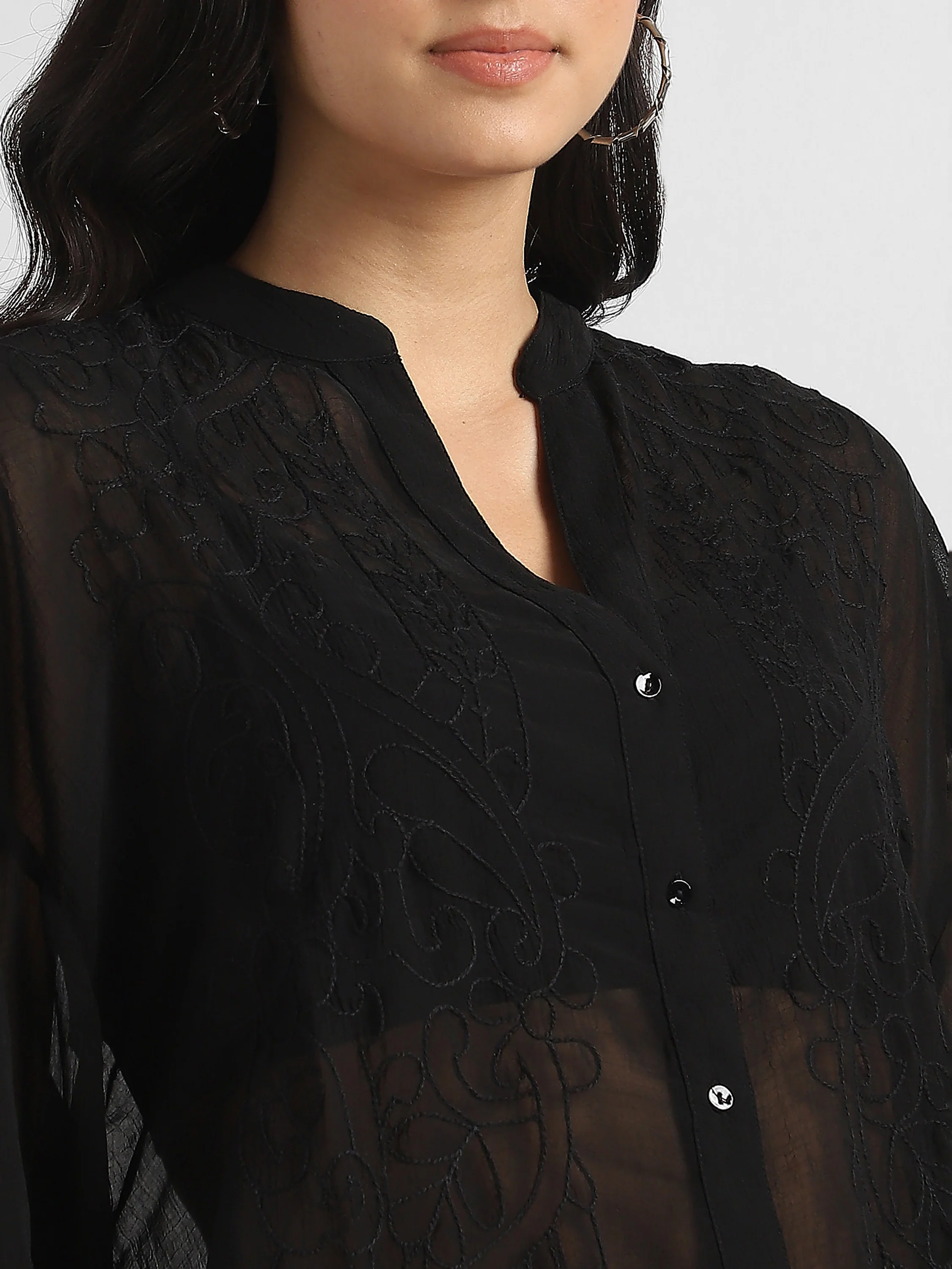Women Embroidered Semi Sheer Top - Image 6