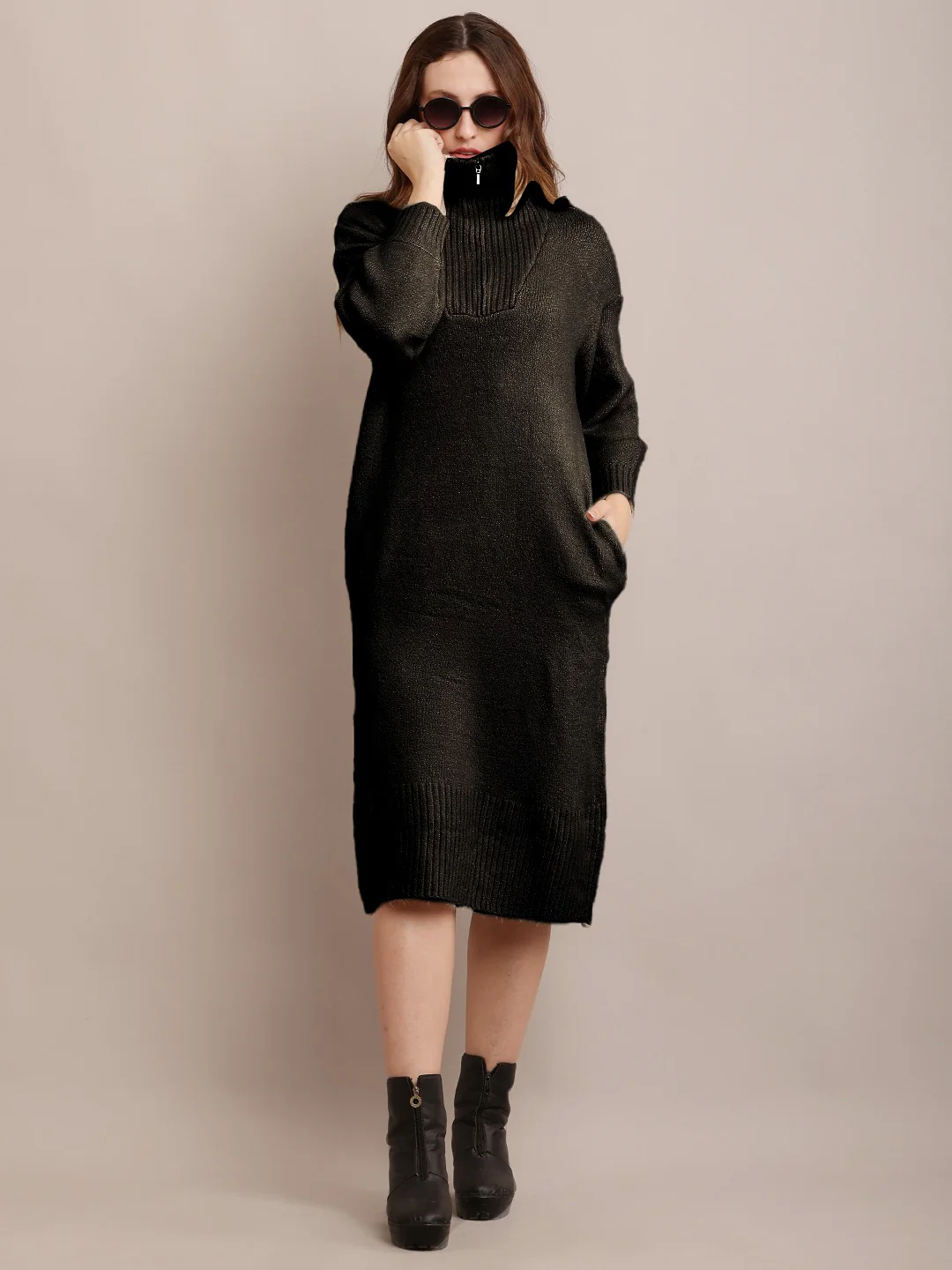 Women Black Sweater Dress - Image 3