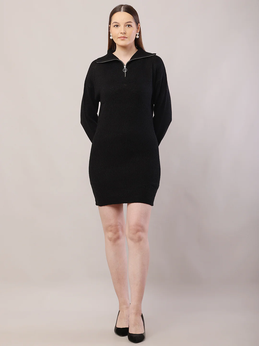 Women  Black Sweater Dress - Image 2