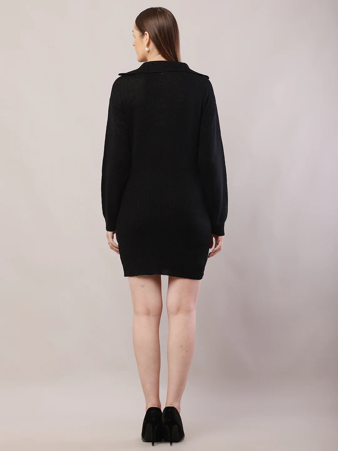 Women  Black Sweater Dress - Image 4
