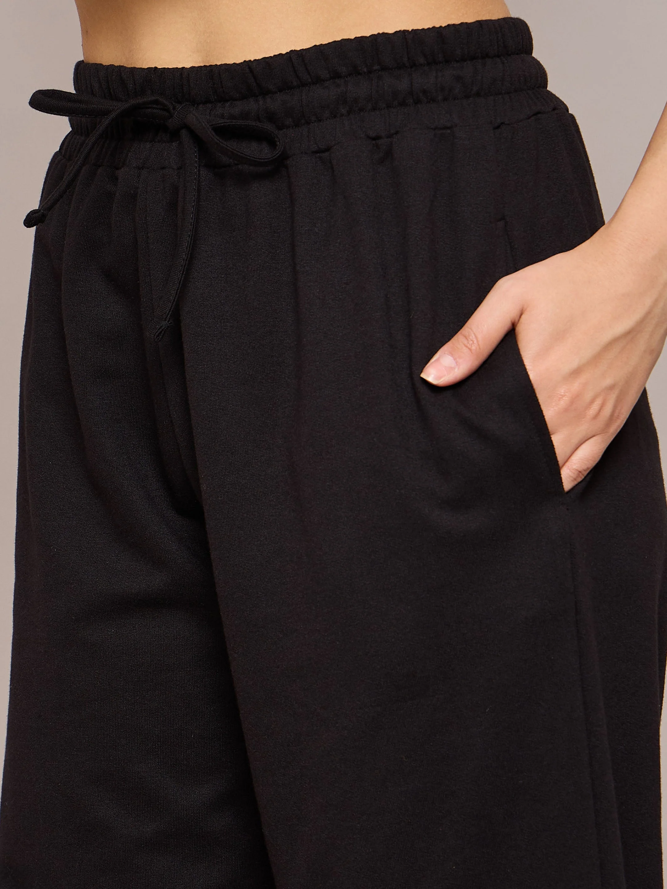 Women Black Terry Baggy Joggers - Image 4