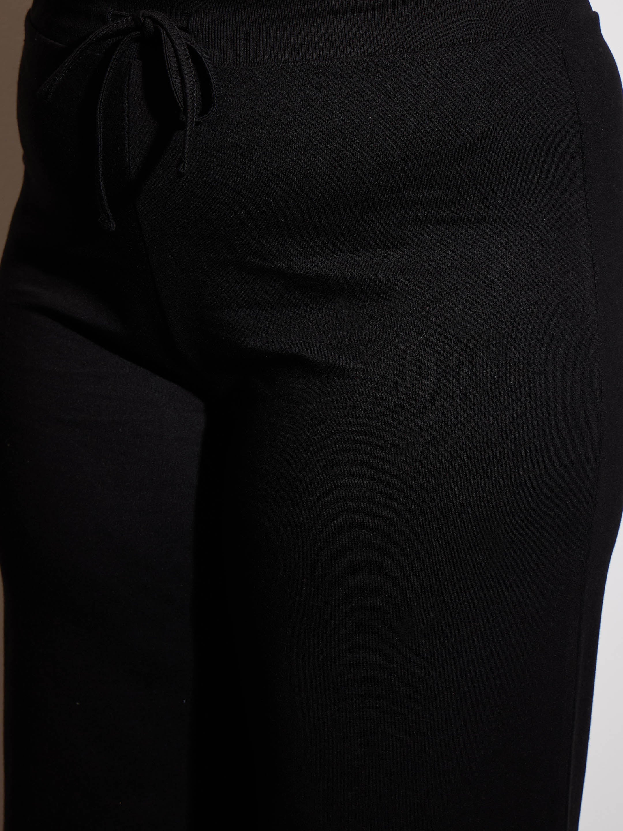 Women Black Terry Drawstring Track Pants - Image 4