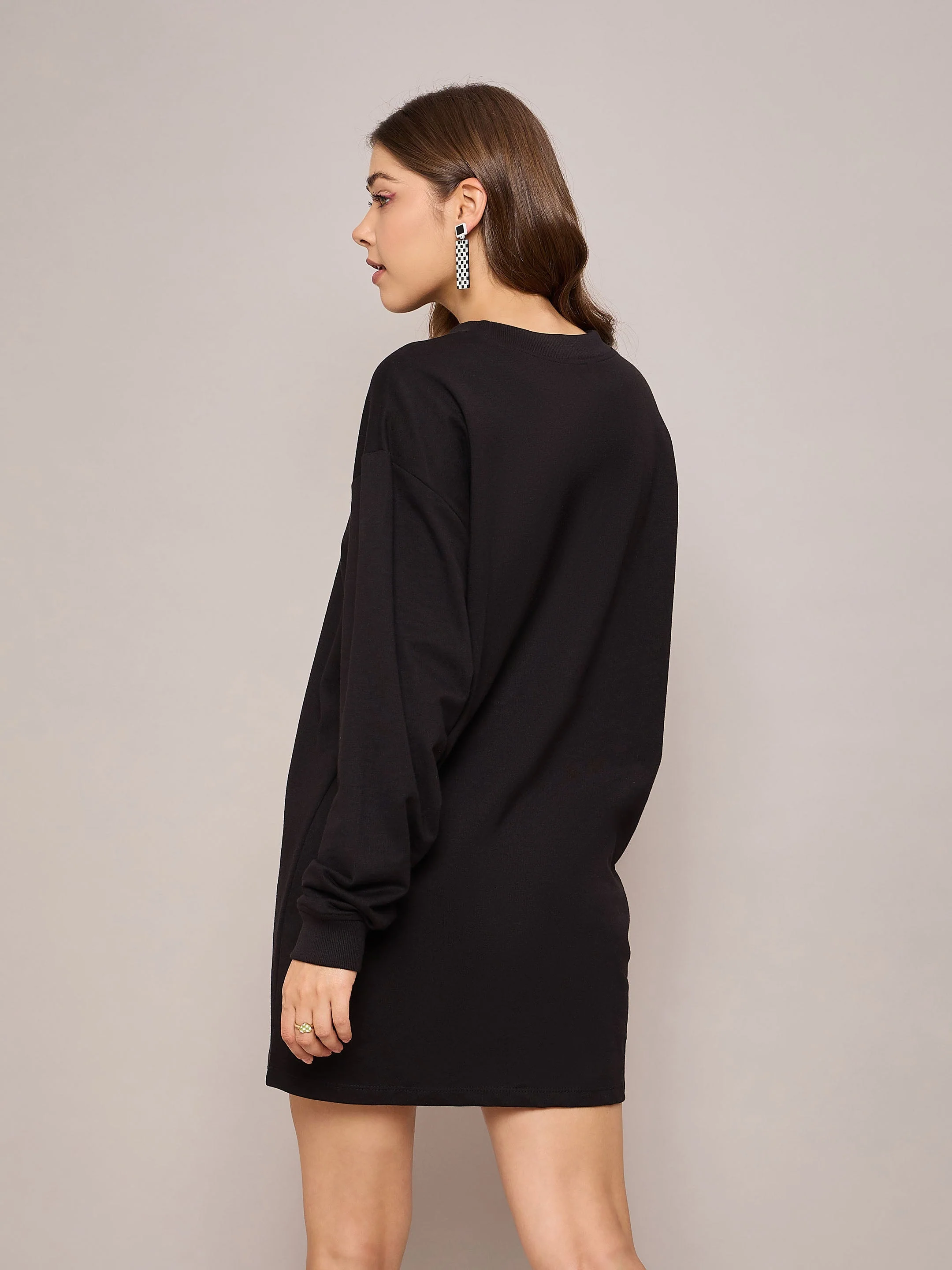 Women Black Terry Oversized Short Sweat Dress - Image 2