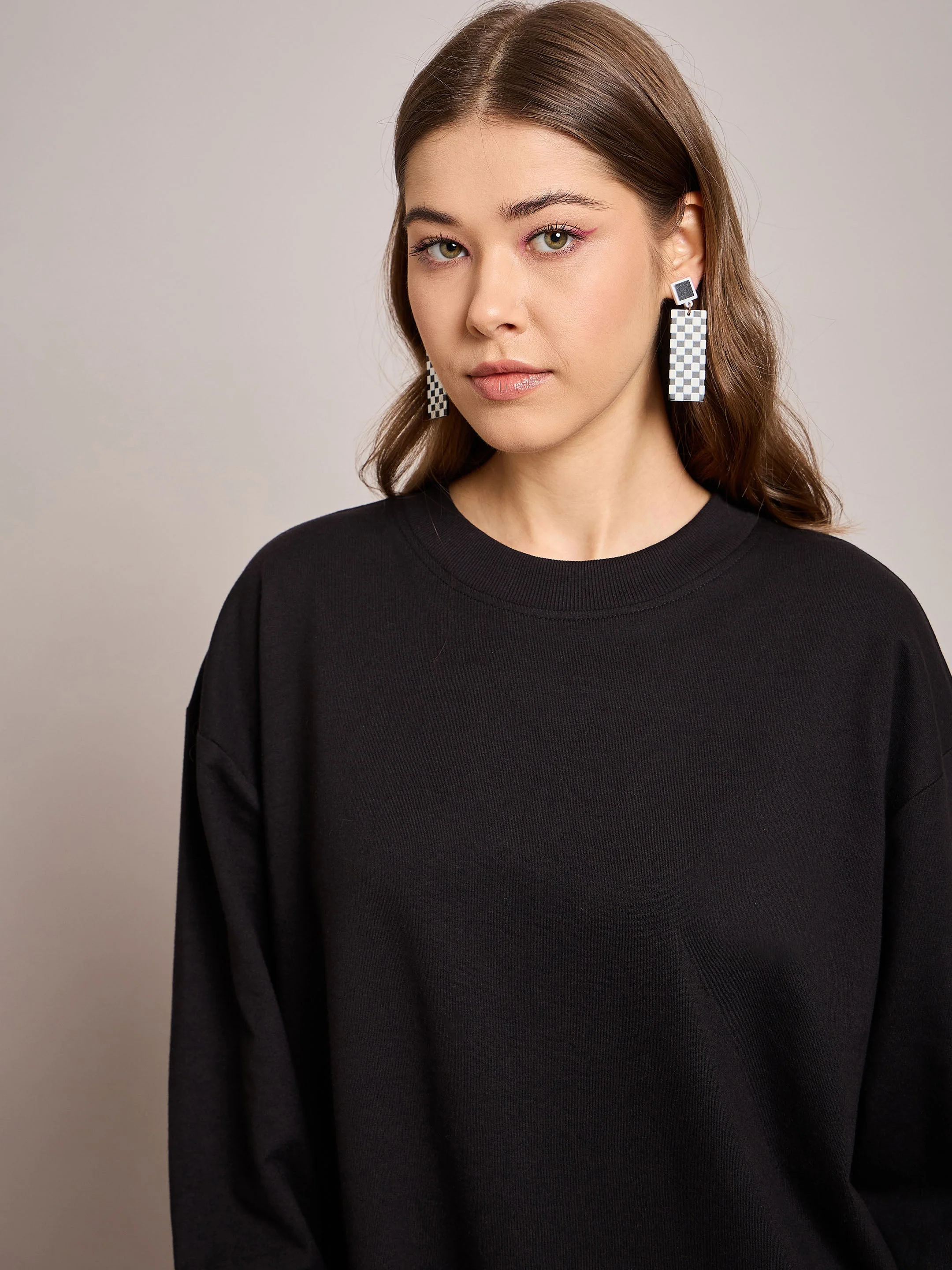 Women Black Terry Oversized Short Sweat Dress - Image 3