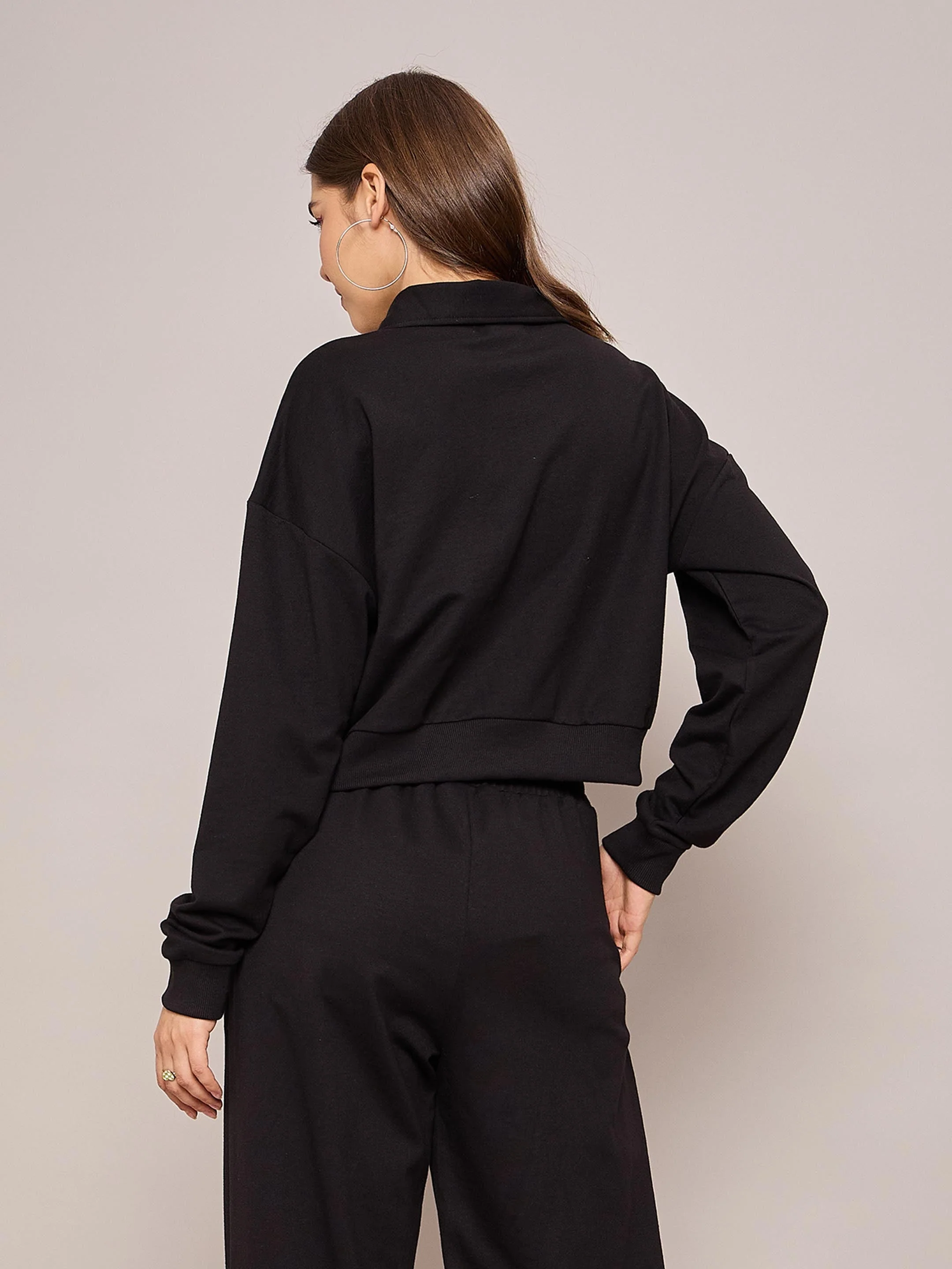 Women Black Terry Oversized Zipper Sweatshirt - Image 2