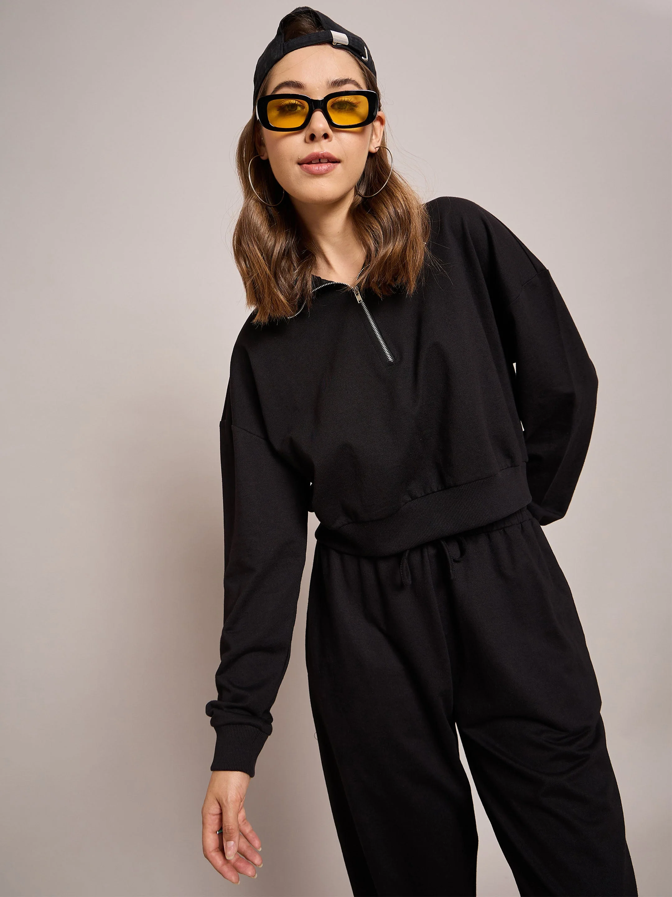 Women Black Terry Oversized Zipper Sweatshirt - Image 5