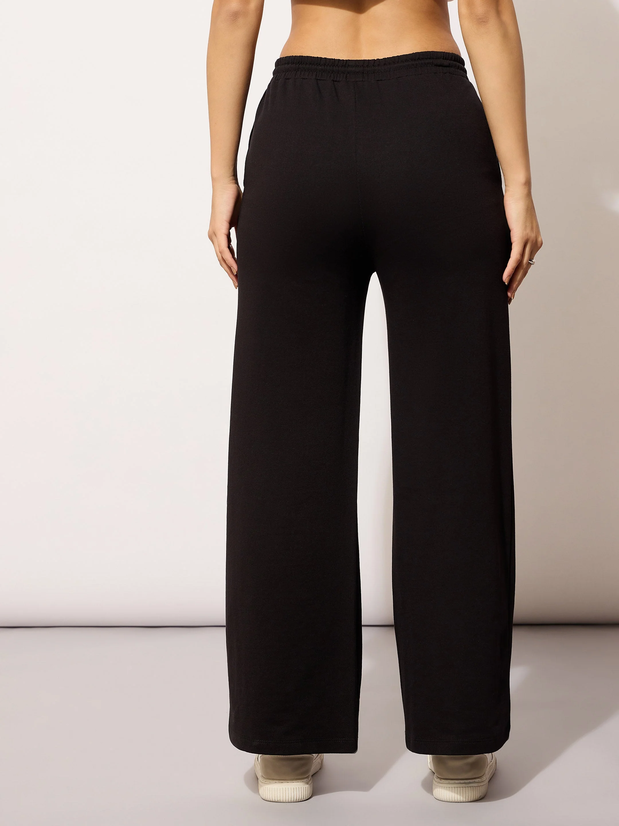 Women Black Terry Printed Track Pants - Image 5