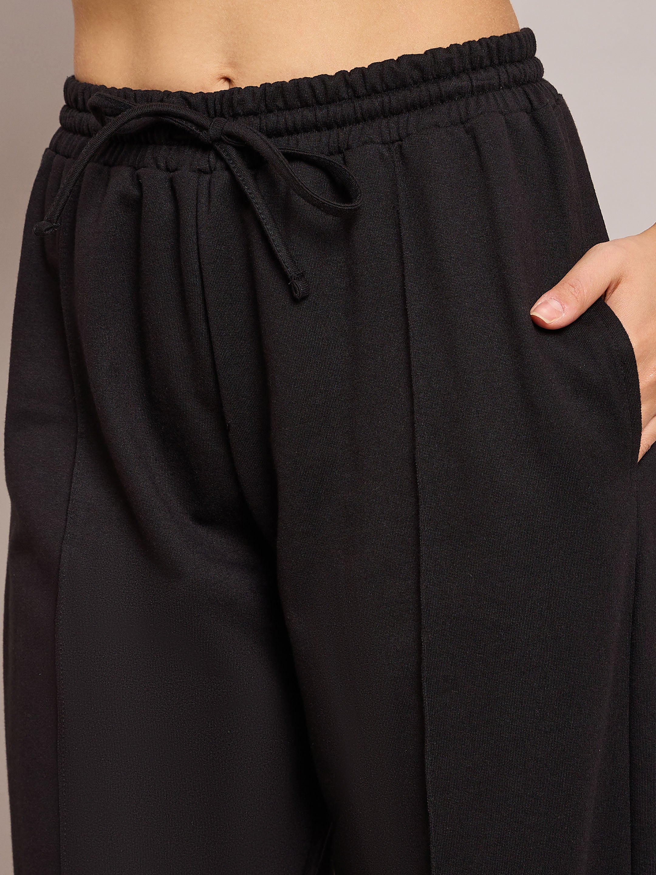 Women Black Terry Side Pockets Track Pants - Image 4