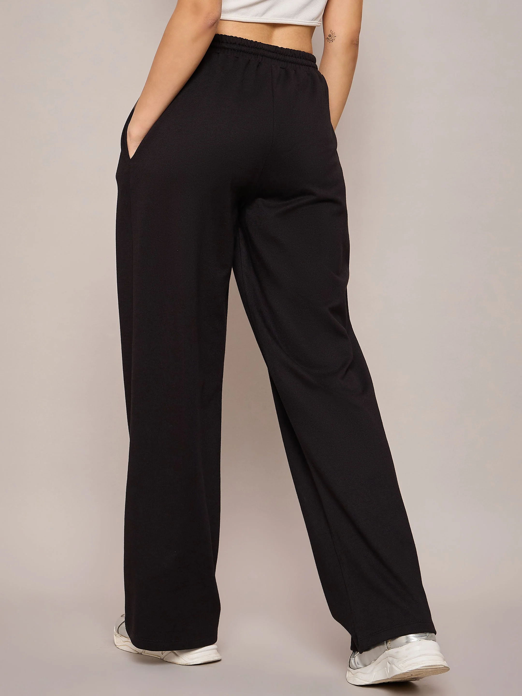Women Black Terry Side Pockets Track Pants - Image 5