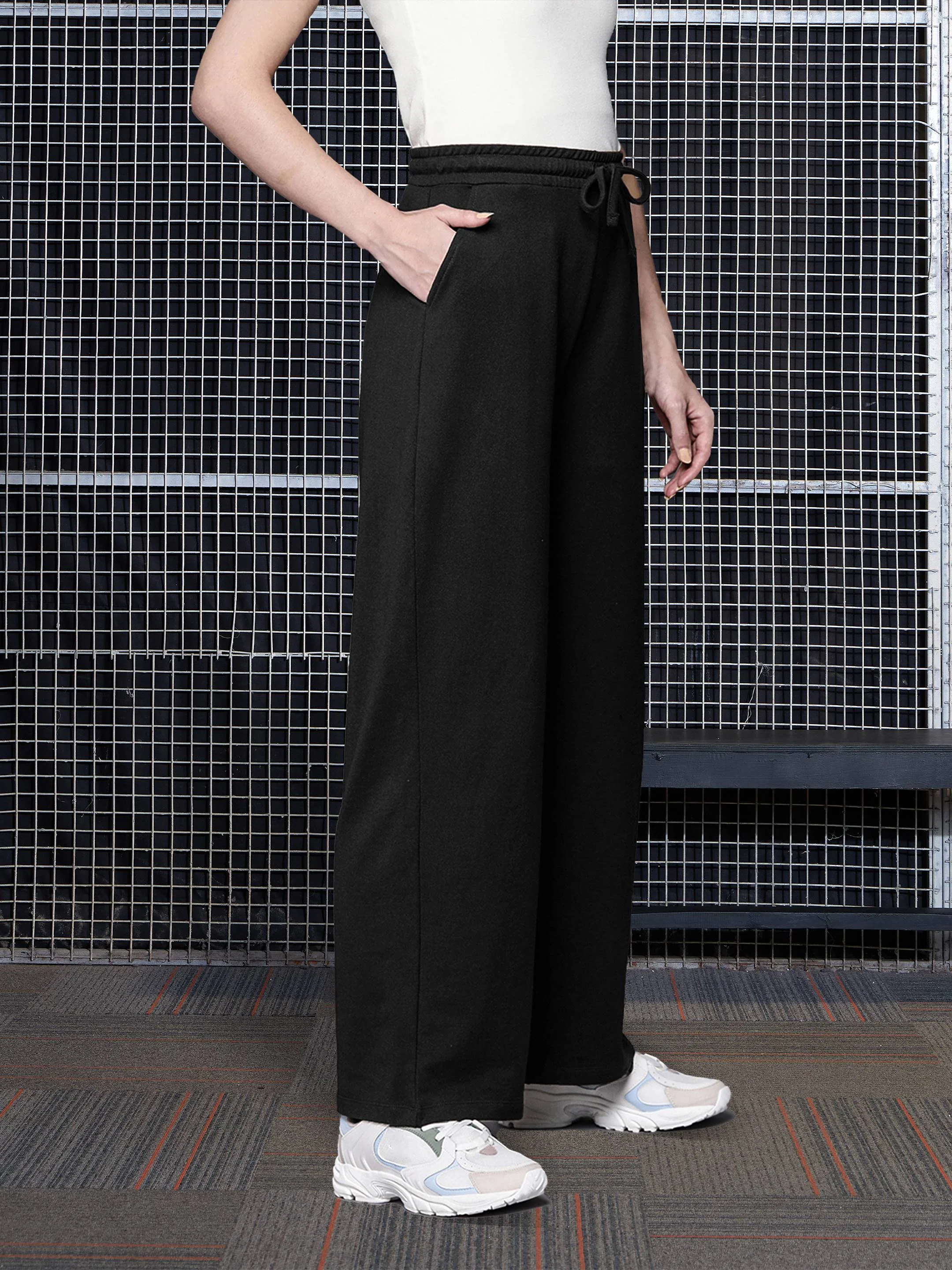 Women Black Terry Track Pants - Image 3