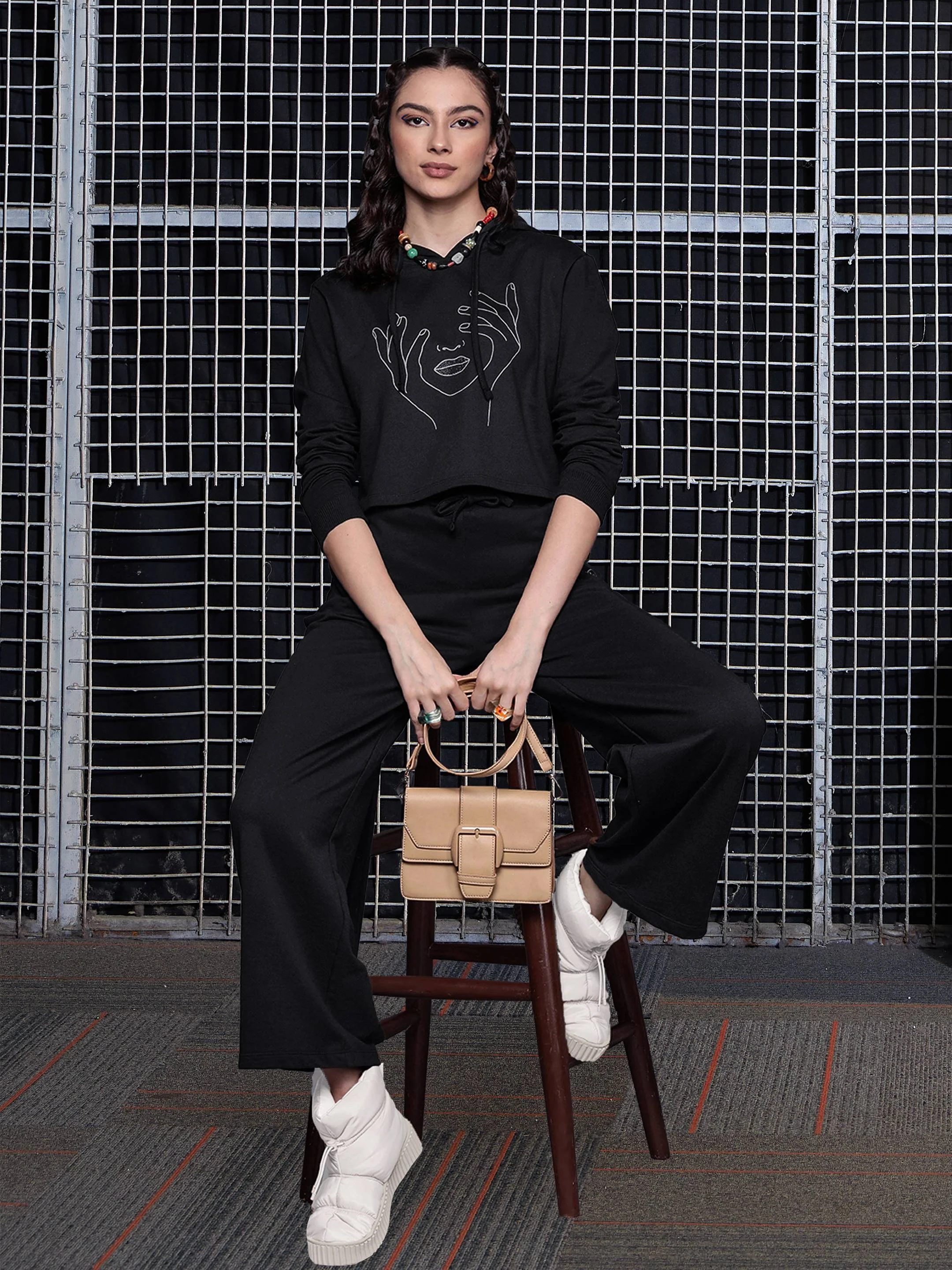Women Black Terry Track Pants - Image 5