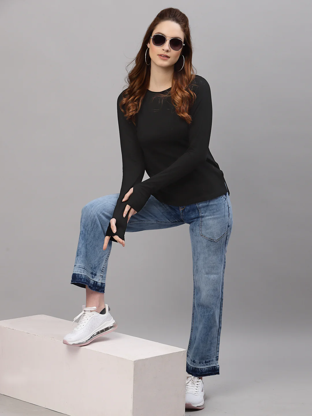 Women Black Thumbhole Top - Image 2