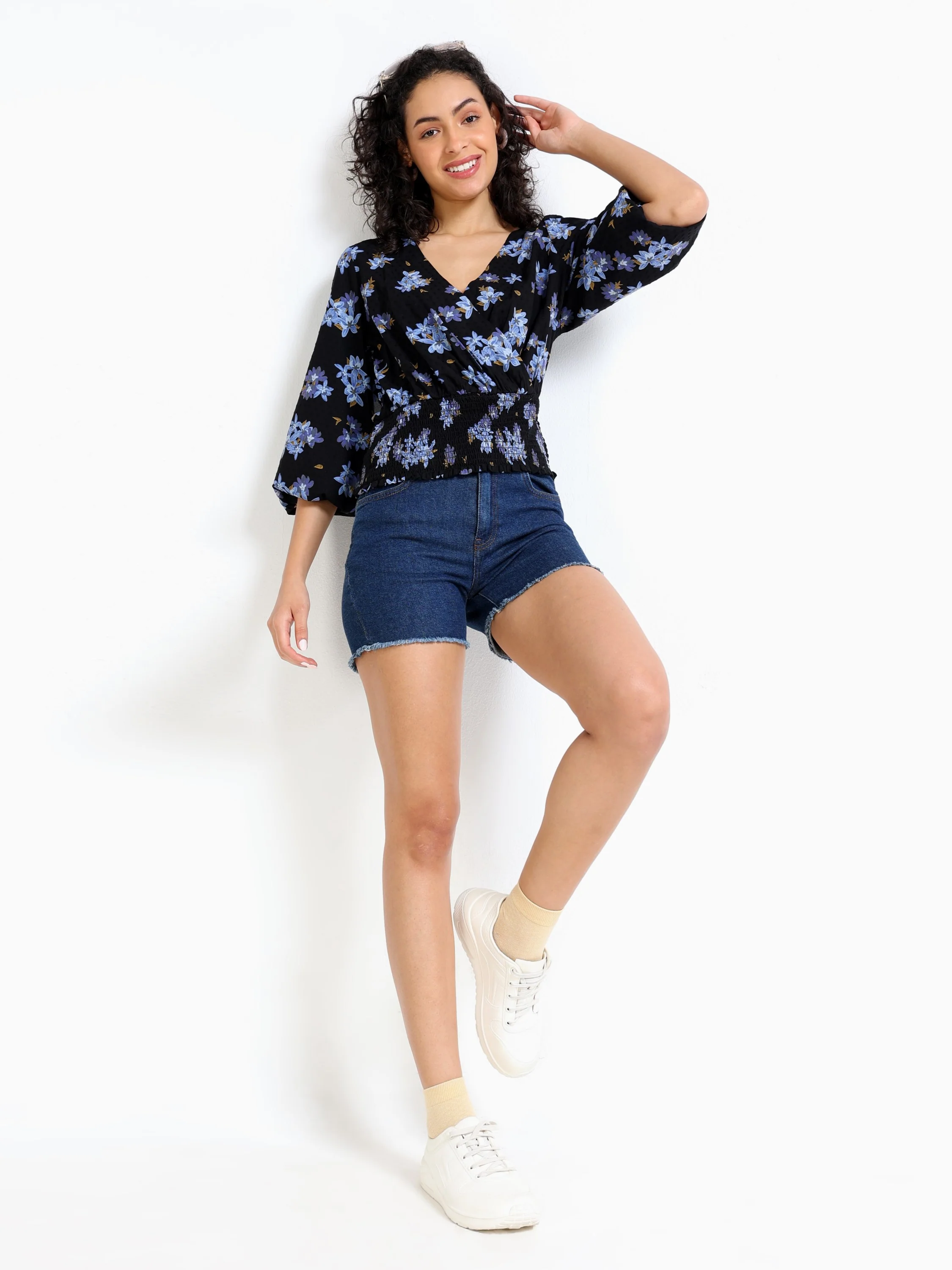 Women Black Floral Print Top - Image 2