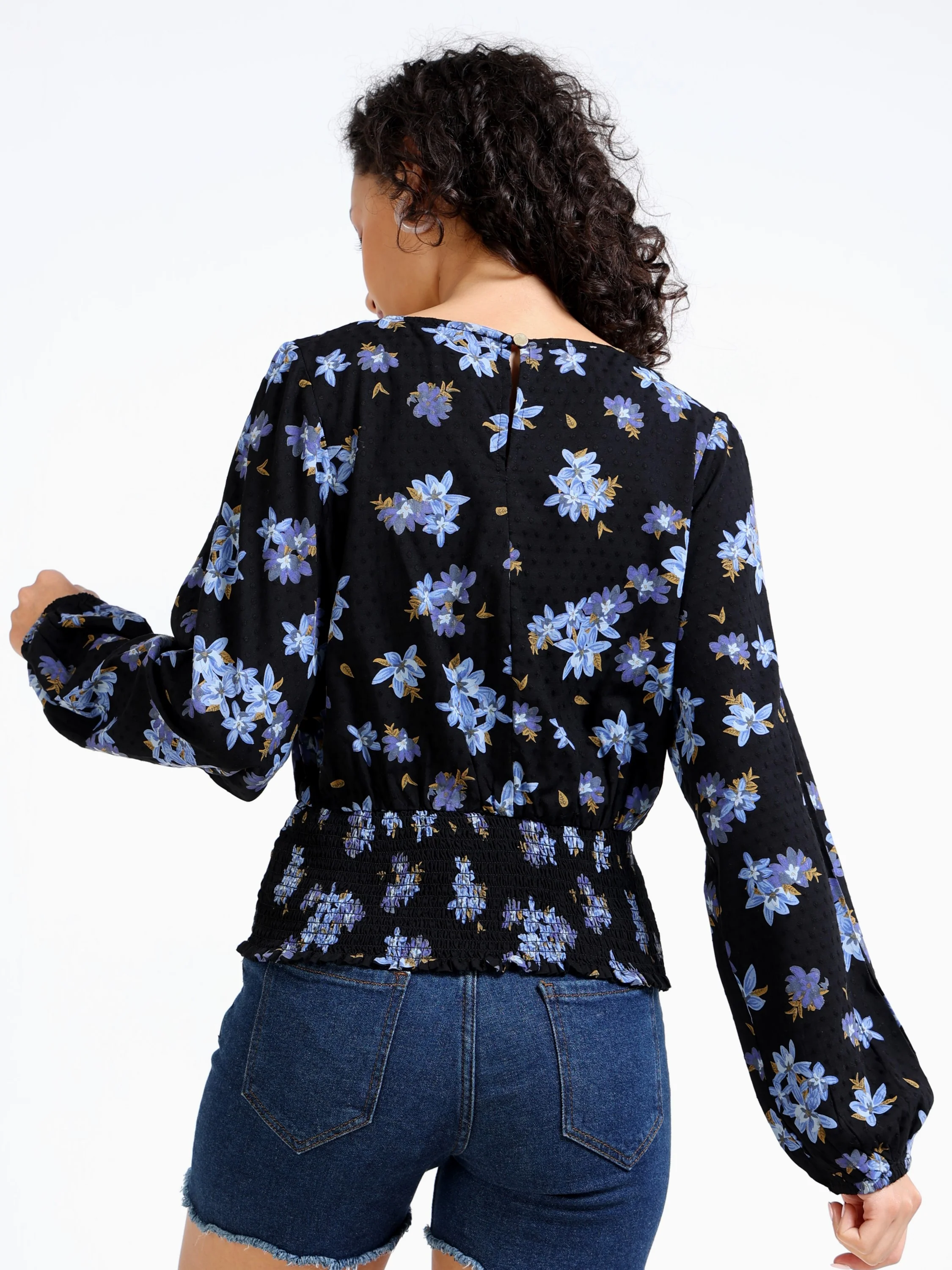 Women Black Floral Print Top - Image 3