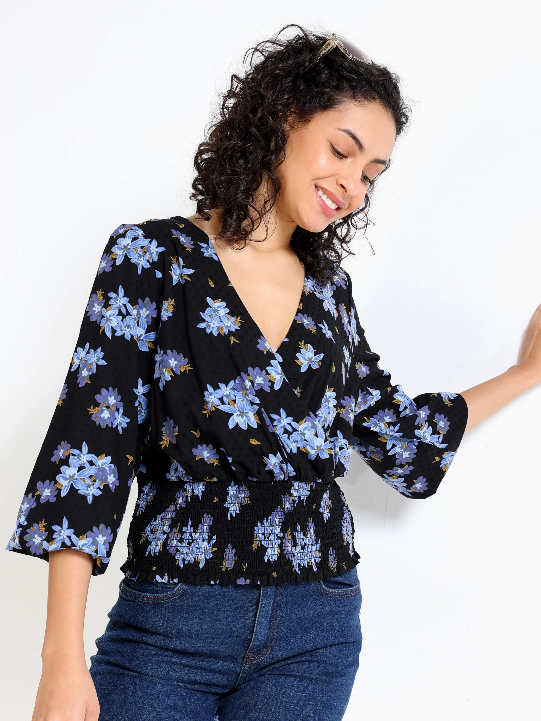 Women Black Floral Print Top - Image 5