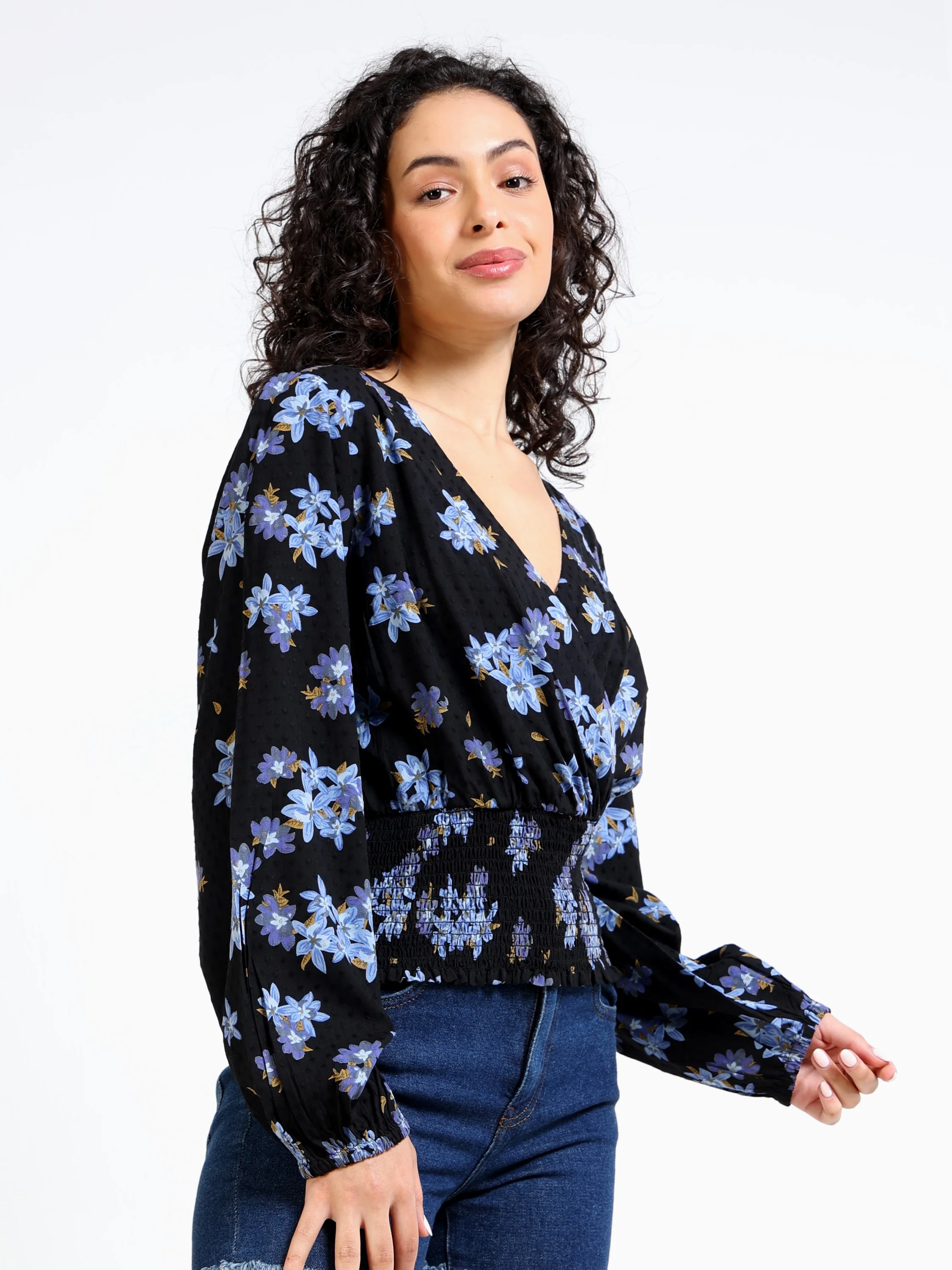 Women Black Floral Print Top - Image 6