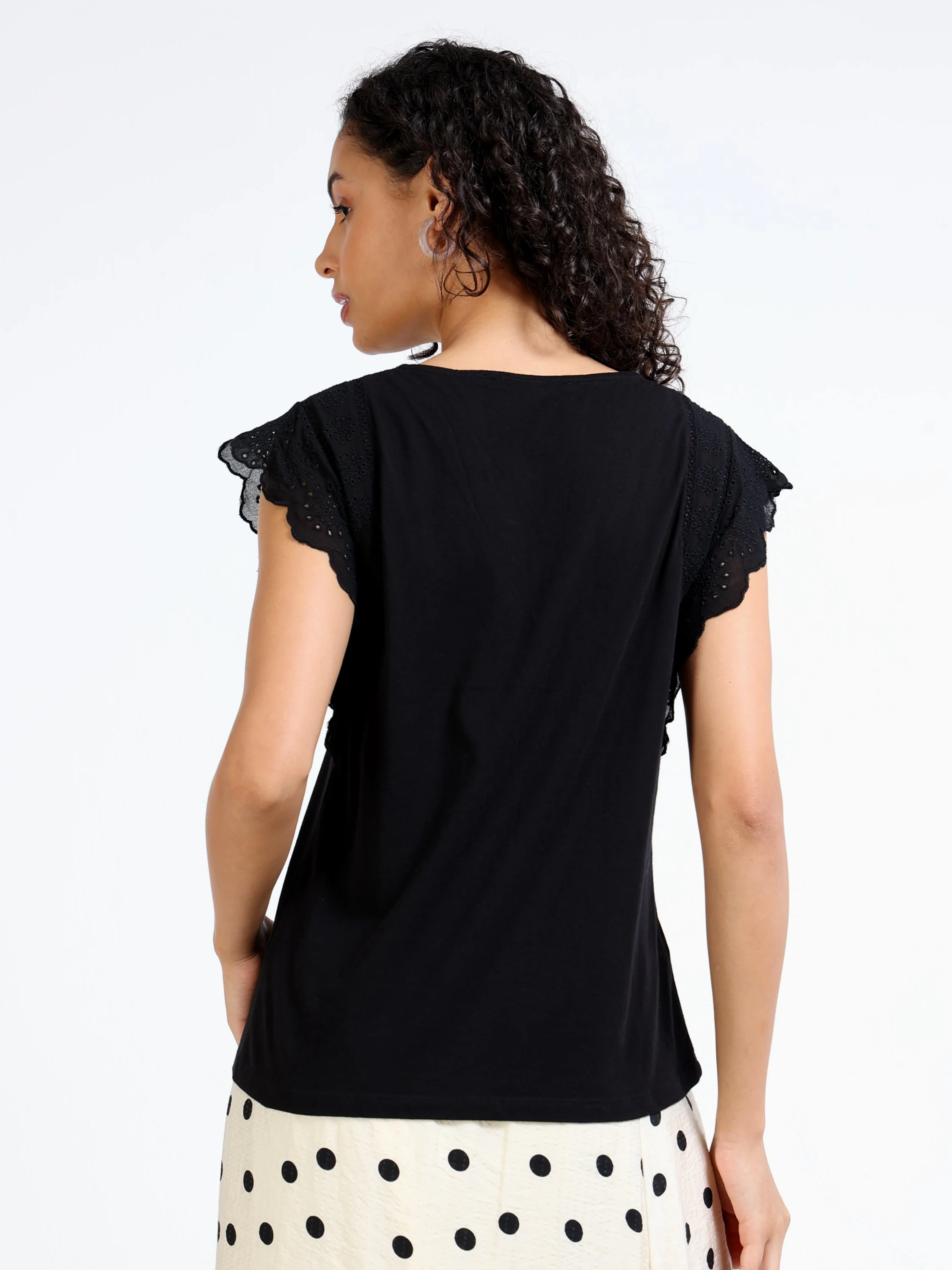 Women Black Shiffli Sleeved Top - Image 4