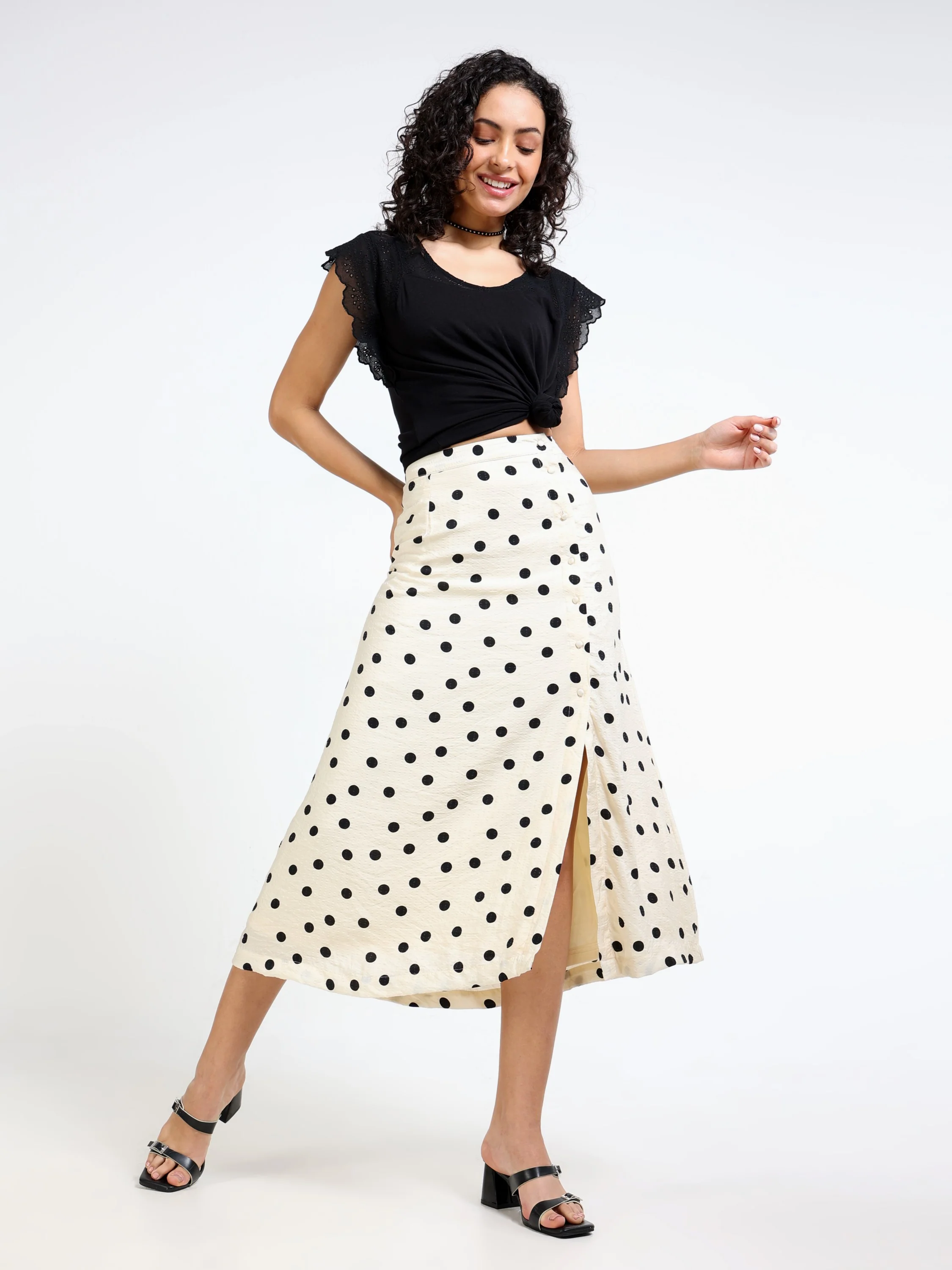 Women Black Shiffli Sleeved Top - Image 6