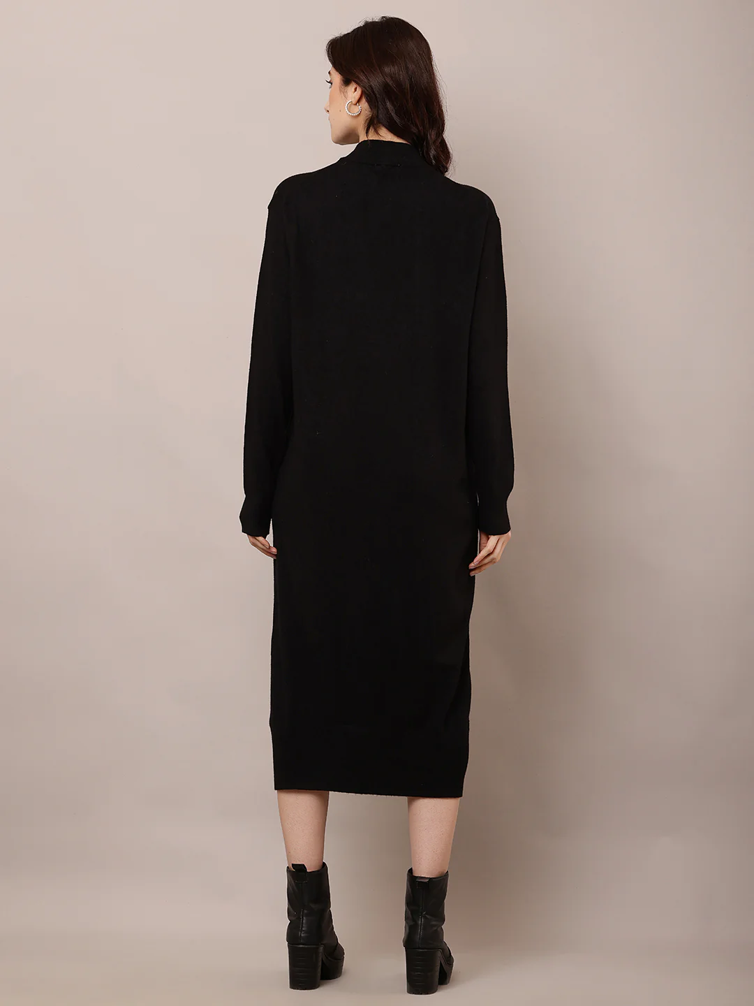 Women Black Turtle Neck Straight Dress - Image 4